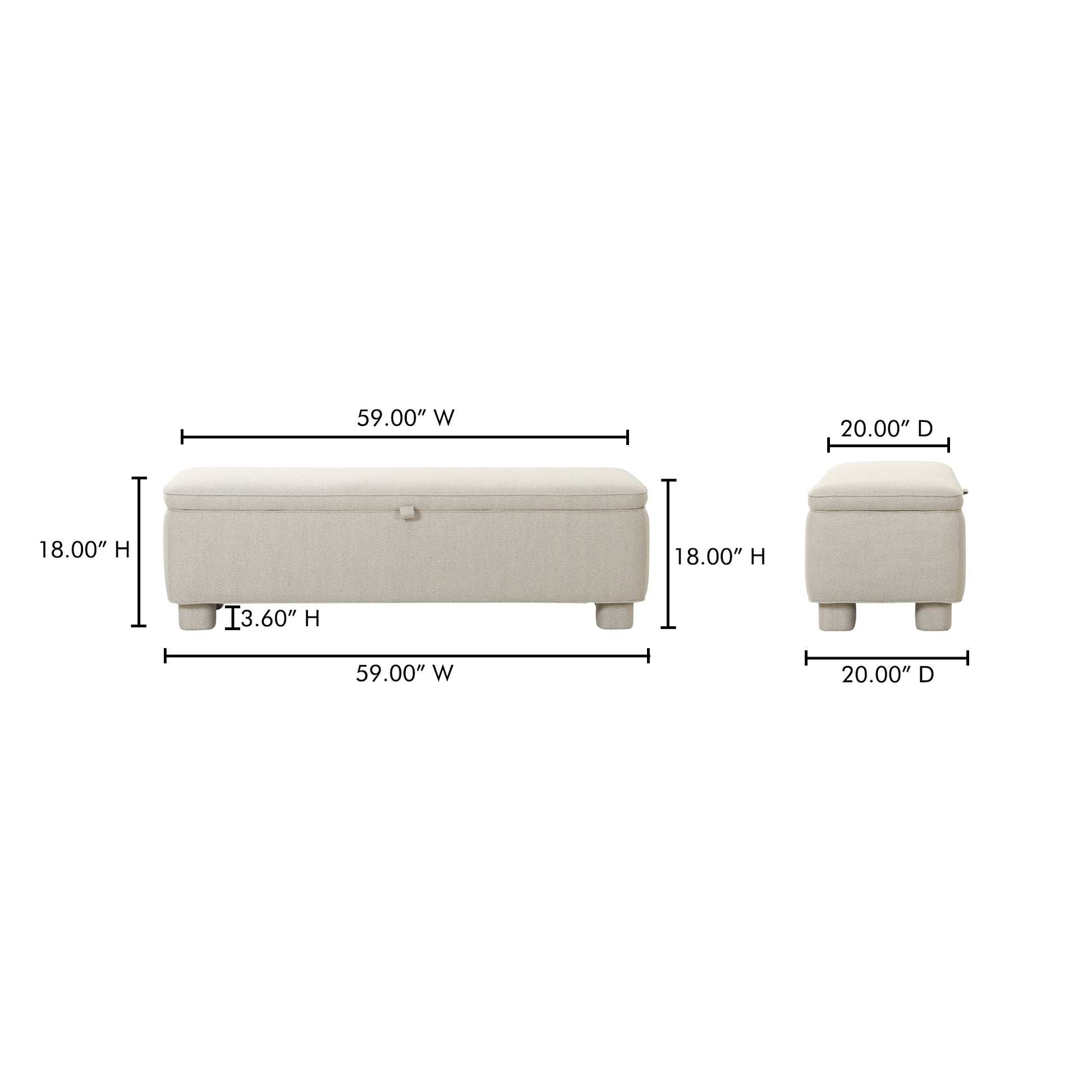 Ichigo Storage Bench Light Grey by Moe's Home Collection - view 4