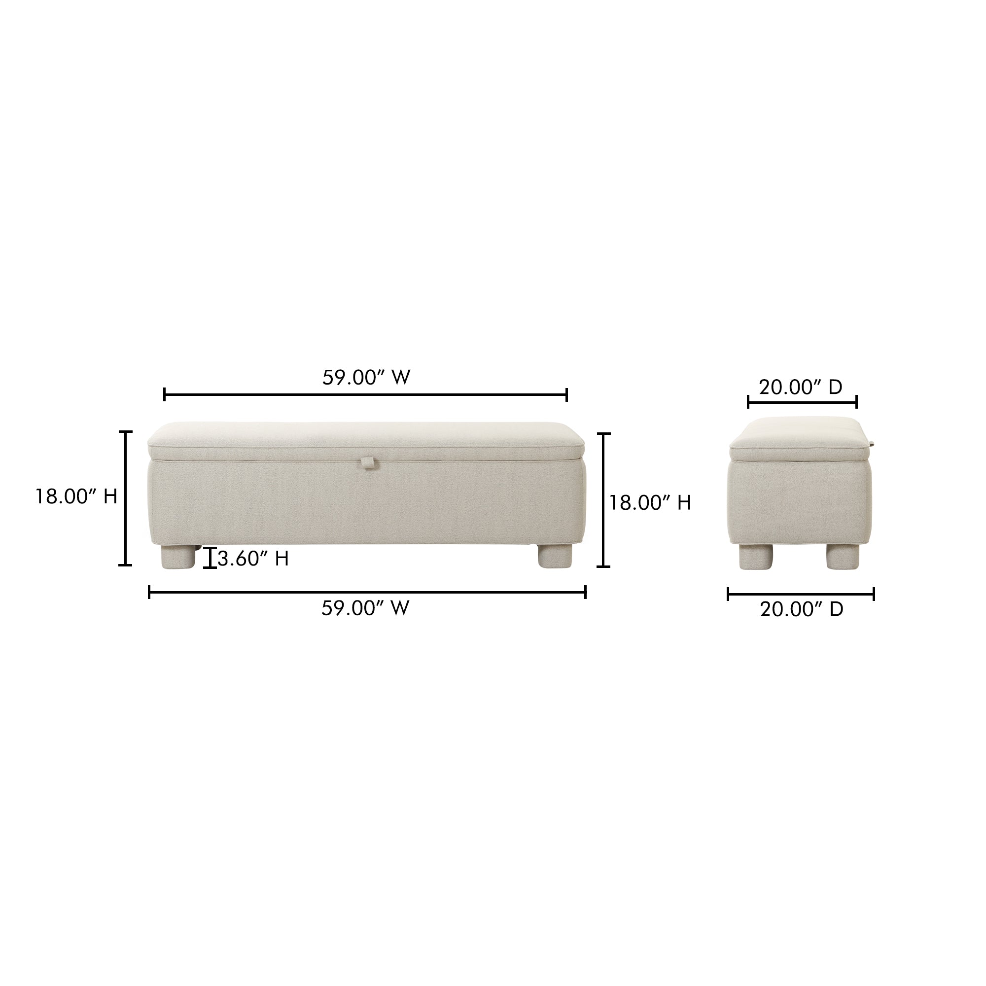 Ichigo Storage Bench Light Grey by Moe's Home Collection - view 4