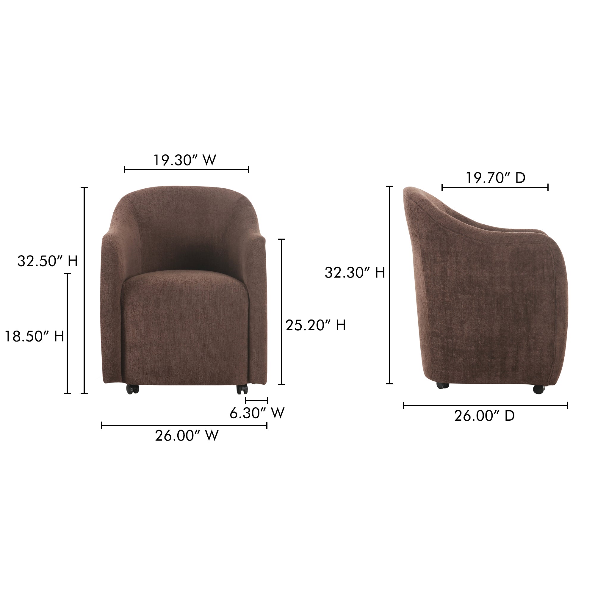 Drava Rolling Dining Chair Dark Brown by Moe's Home Collection - view 3
