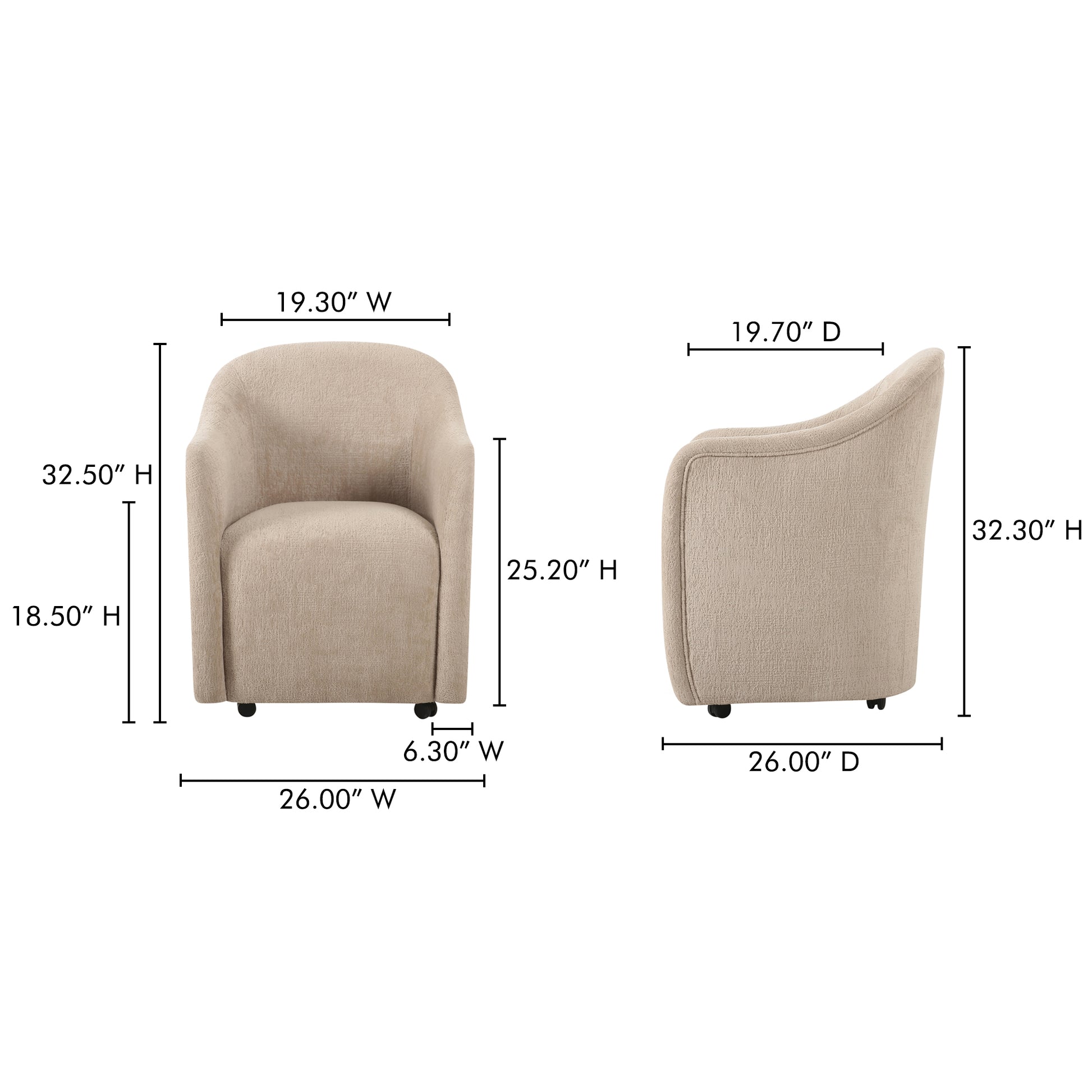 Drava Rolling Dining Chair Beige by Moe's Home Collection - view 5