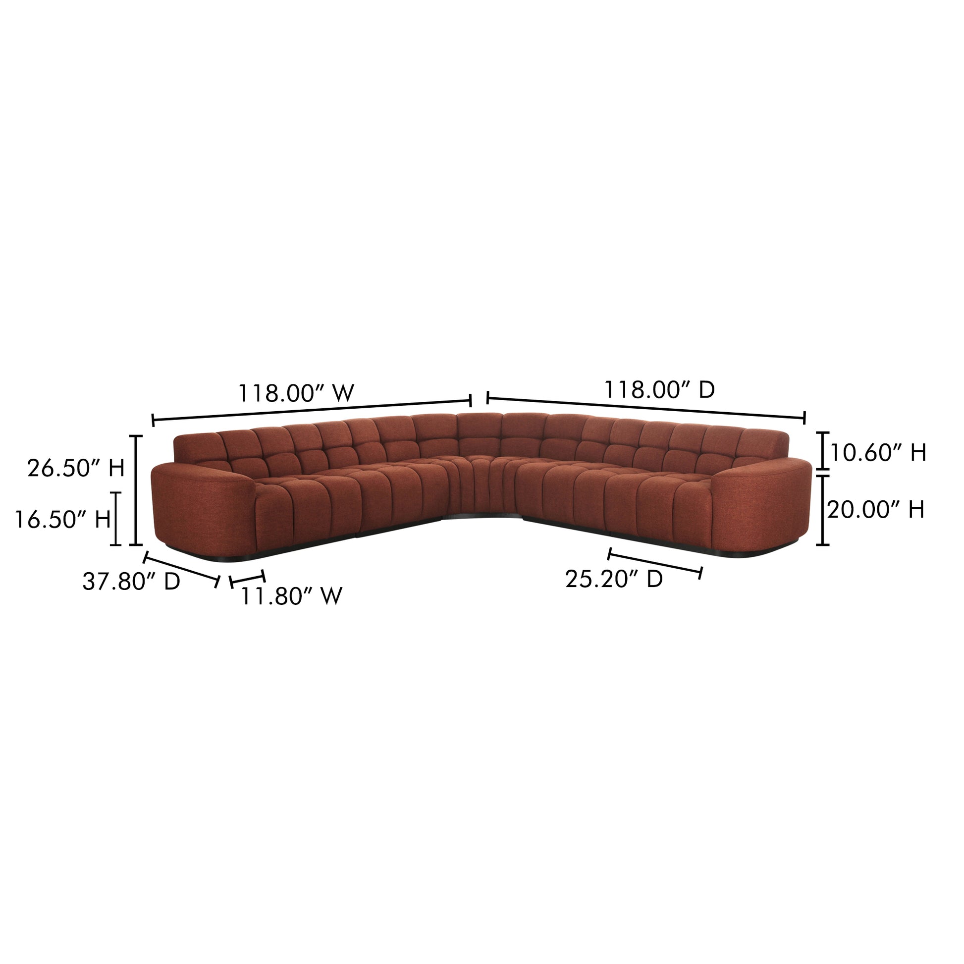 Roman L-Shaped Sectional Rust by Moe's Home Collection - view 5