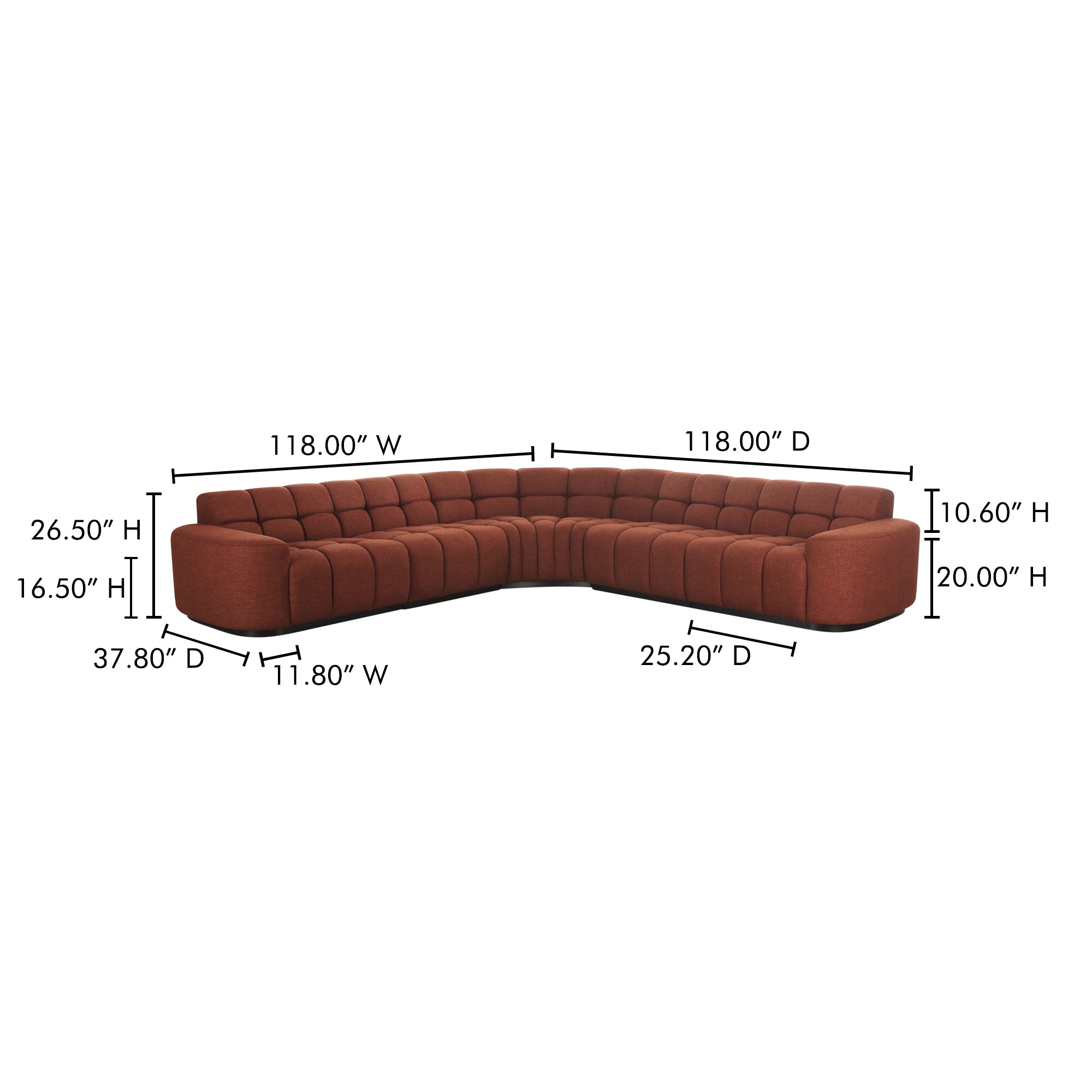 Roman L-Shaped Sectional Rust by Moe's Home Collection - view 5