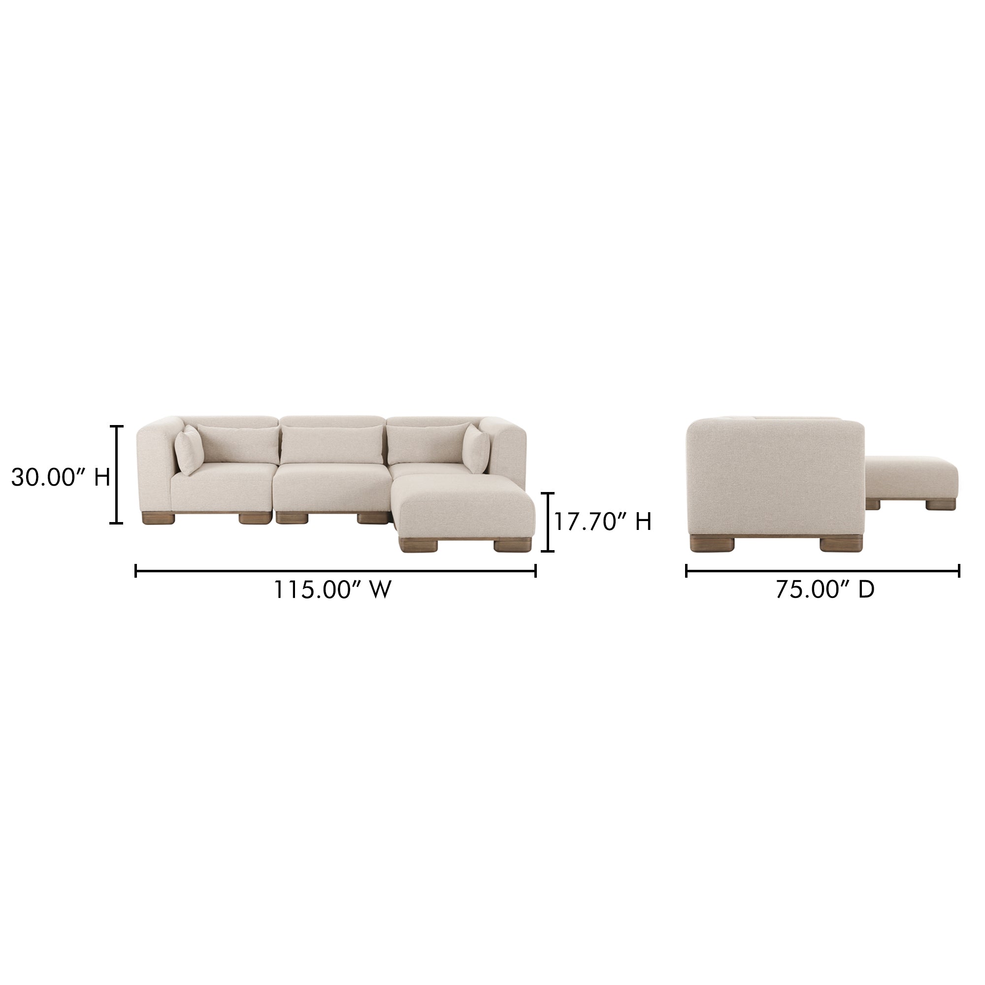 June Lounge Modular Sectional Oatmeal by Moe's Home Collection - view 3