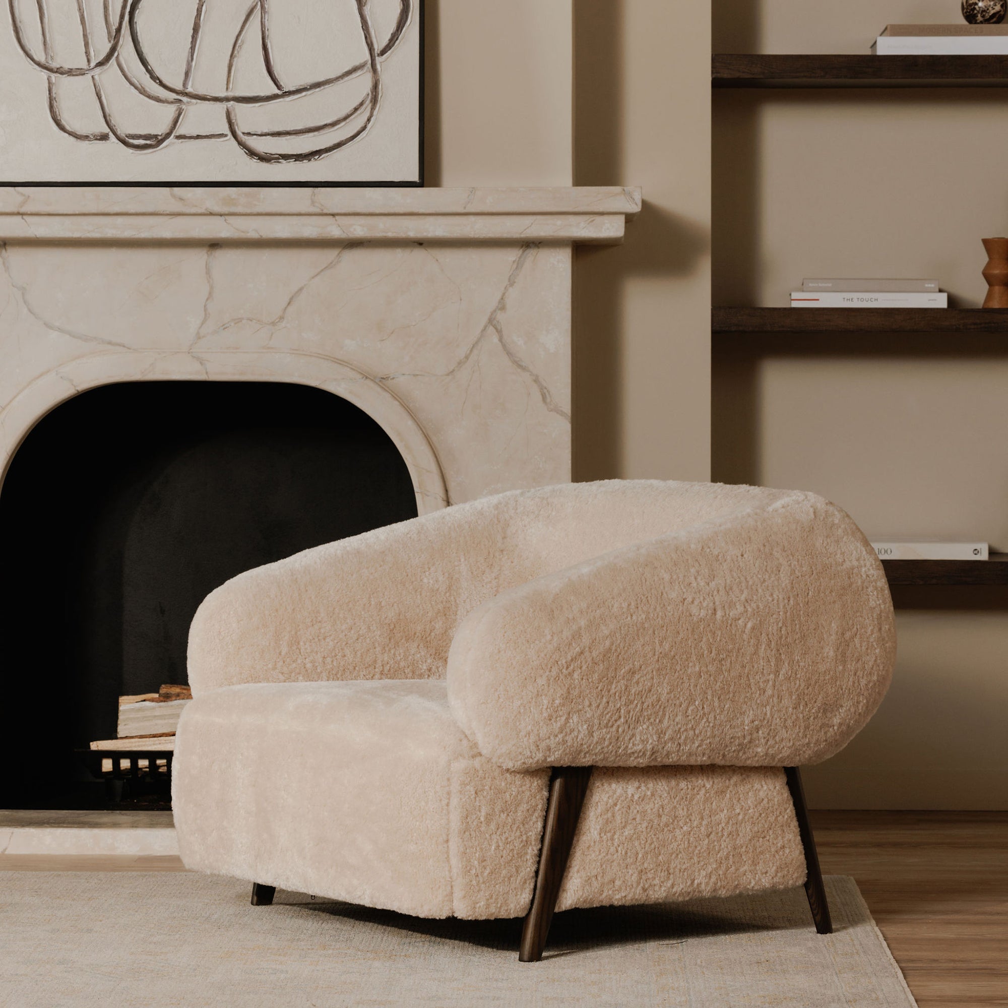 Devlin Lounge Chair Cream Faux Fur by Moe's Home Collection - view 2