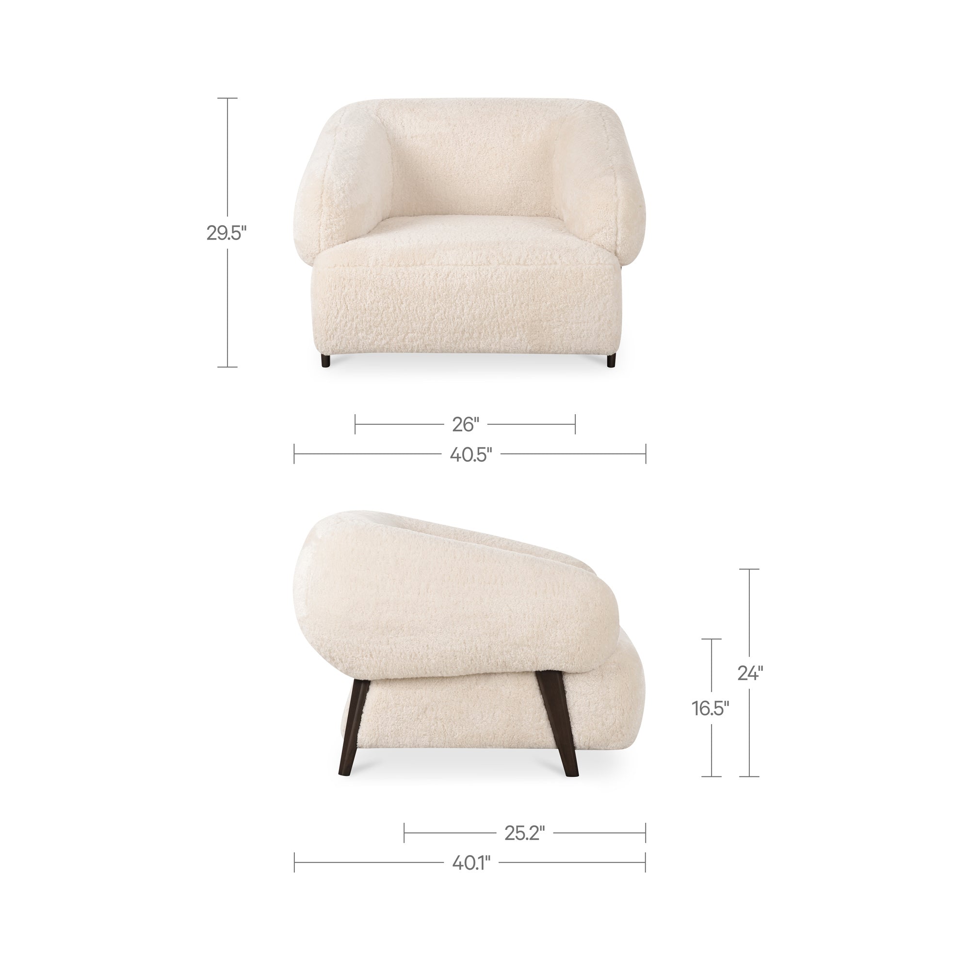 Devlin Lounge Chair Cream Faux Fur by Moe's Home Collection - view 4