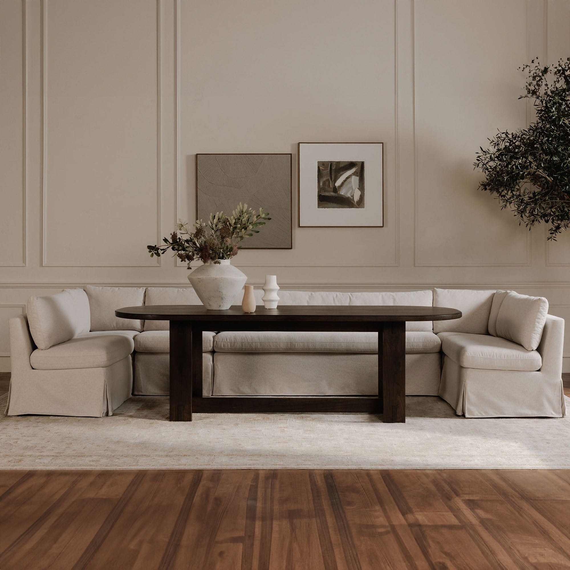 Fable Slipcover Dining Banquette U-Shape Beige 168 in. by Moe's Home Collection - view 4