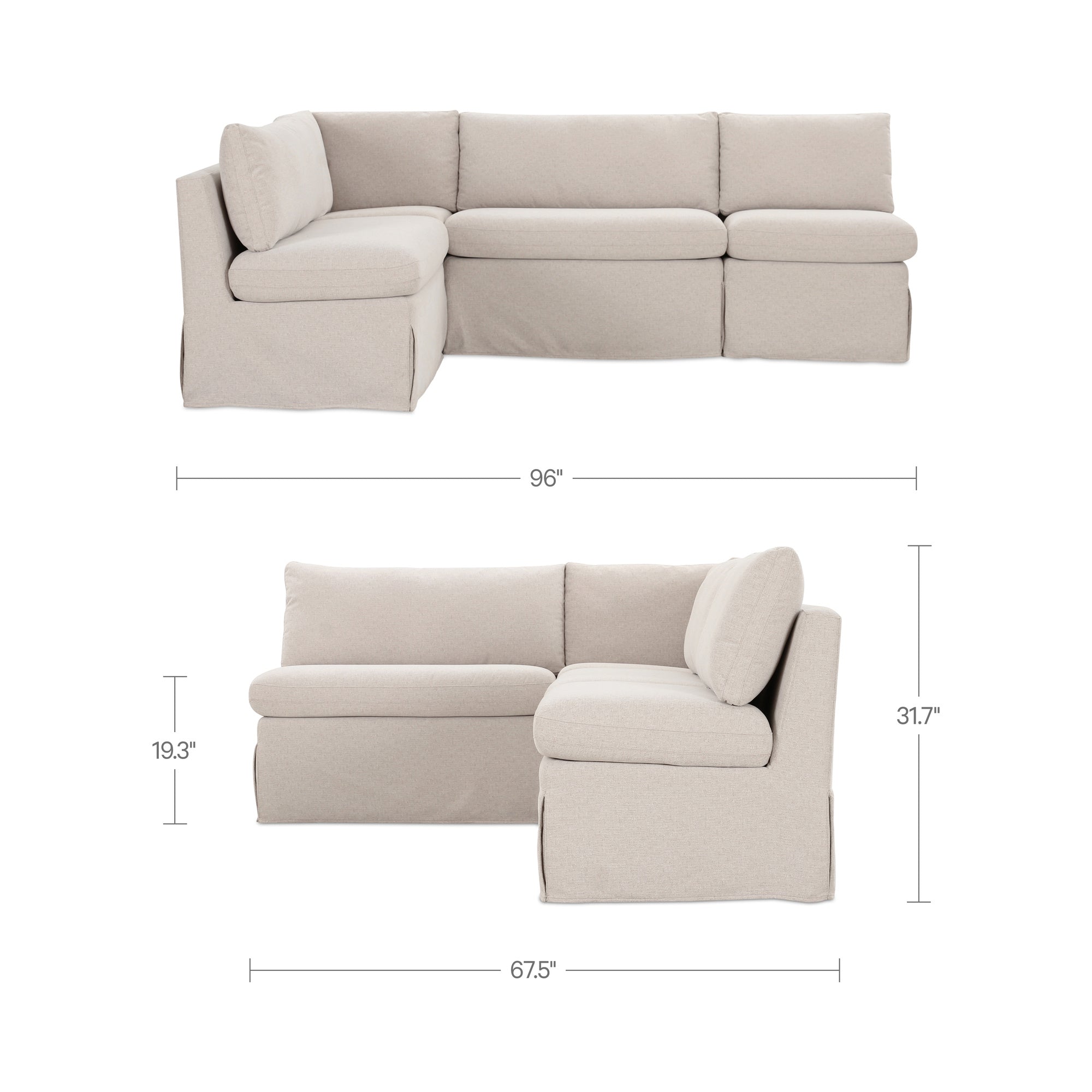 Fable Slipcover Dining Banquette L-Shape Beige 96 in. by Moe's Home Collection - view 5