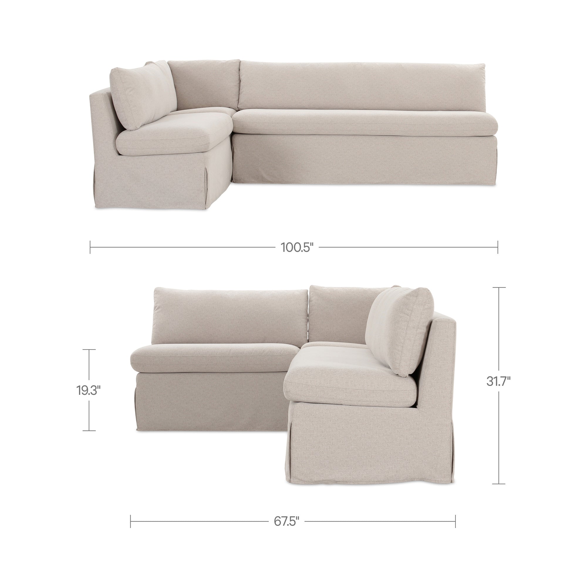 Fable Slipcover Dining Banquette L-Shape Beige 100.5 in. by Moe's Home Collection - view 5