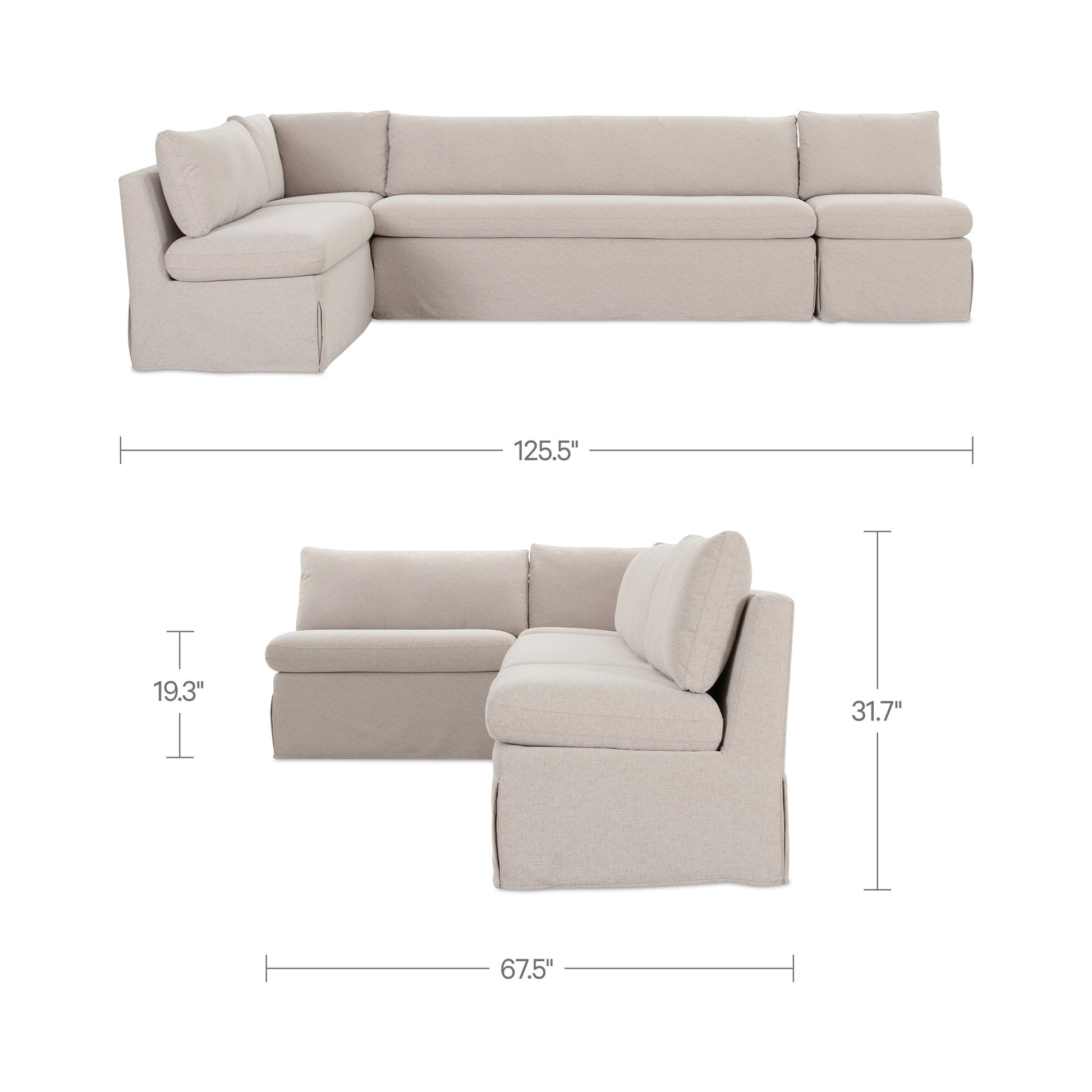 Fable Slipcover Dining Banquette L-Shape Beige 125.5 in. by Moe's Home Collection - view 5