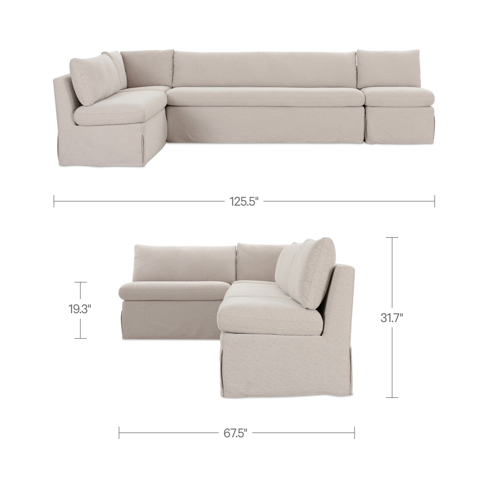 Fable Slipcover Dining Banquette L-Shape Beige 125.5 in. by Moe's Home Collection - view 5