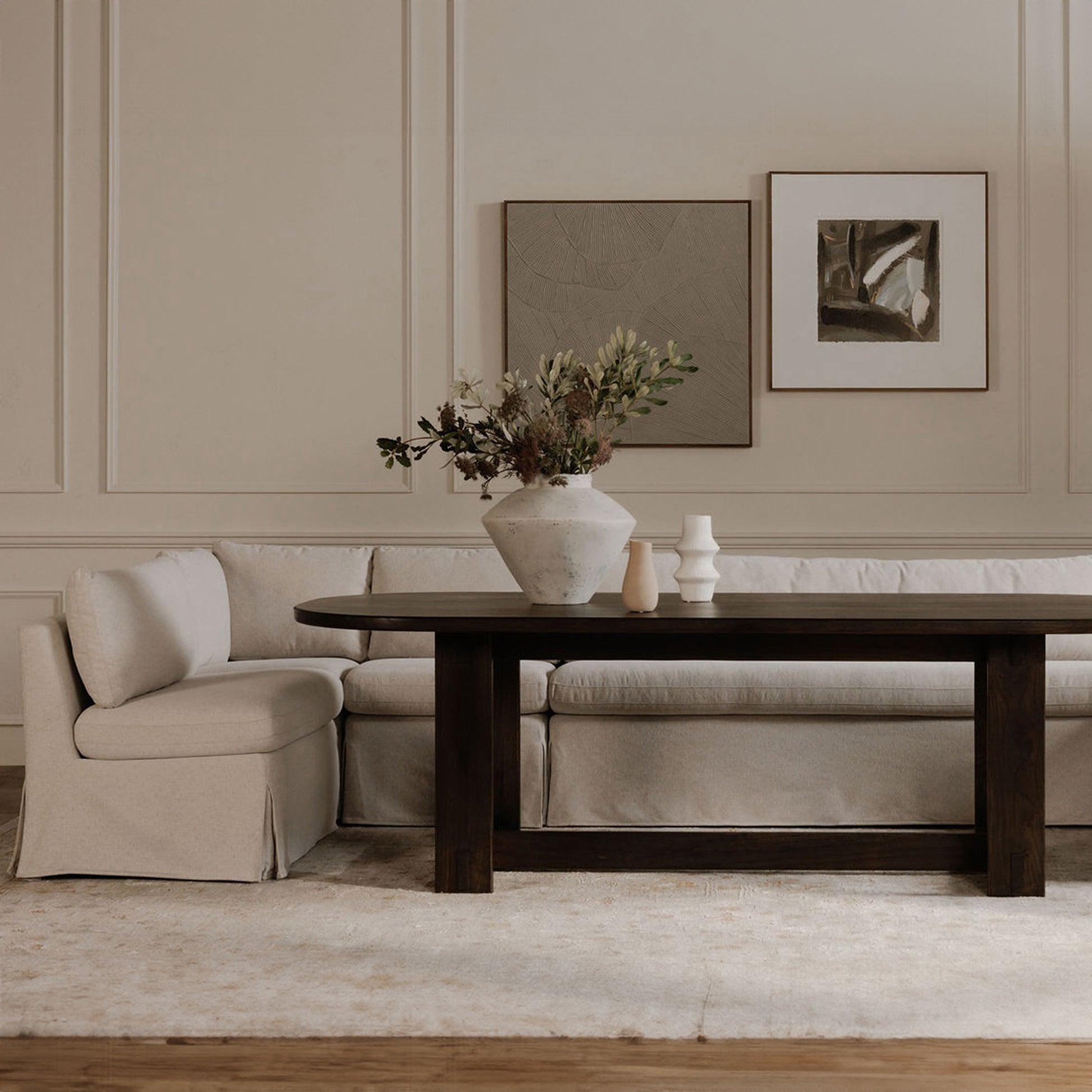 Fable Slipcover Dining Banquette L-Shape Beige 139.5 in. by Moe's Home Collection - view 4