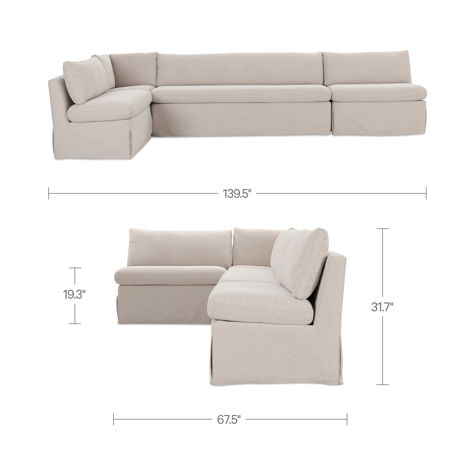Fable Slipcover Dining Banquette L-Shape Beige 139.5 in. by Moe's Home Collection - view 5