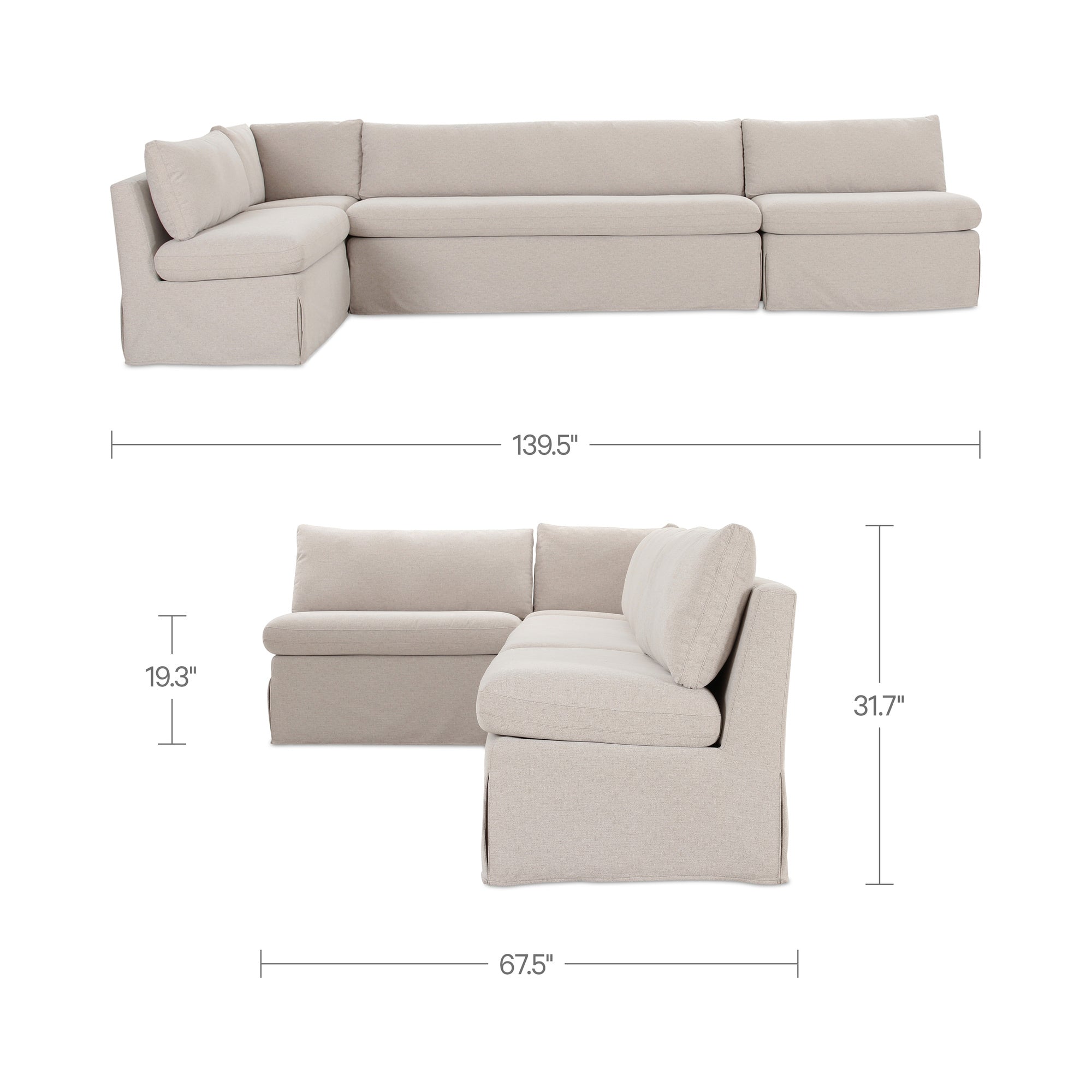 Fable Slipcover Dining Banquette L-Shape Beige 139.5 in. by Moe's Home Collection - view 5