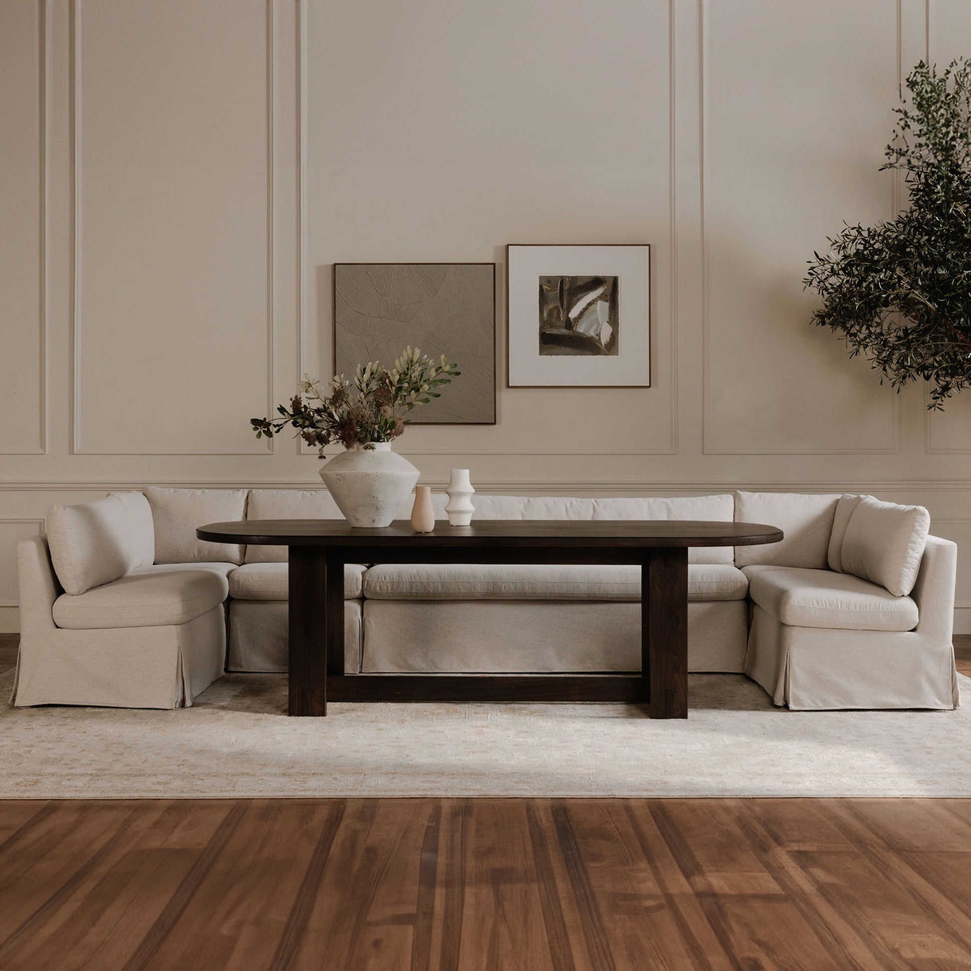 Fable Slipcover Dining Banquette U-Shape Beige 121 in. by Moe's Home Collection - view 4