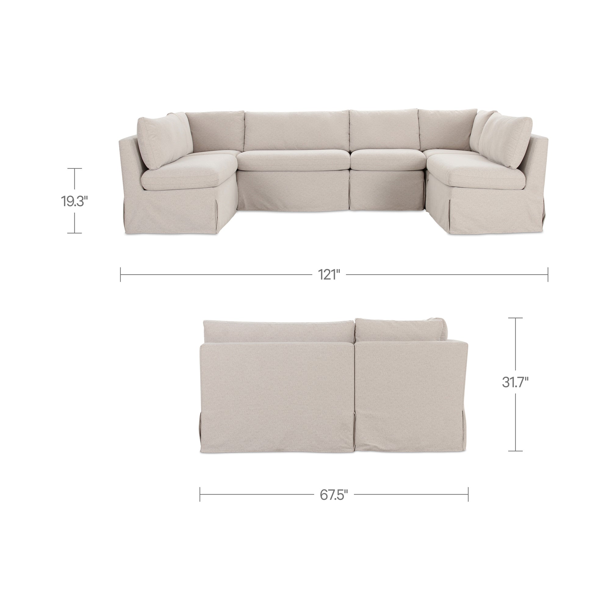 Fable Slipcover Dining Banquette U-Shape Beige 121 in. by Moe's Home Collection - view 5