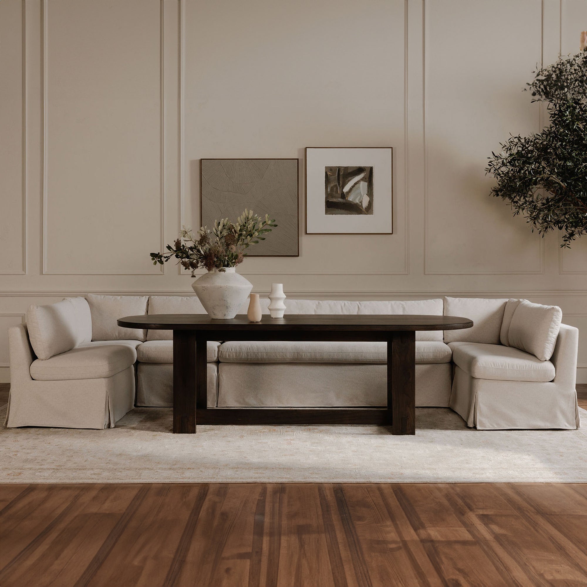 Fable Slipcover Dining Banquette U-Shape Beige 129 in. by Moe's Home Collection - view 4