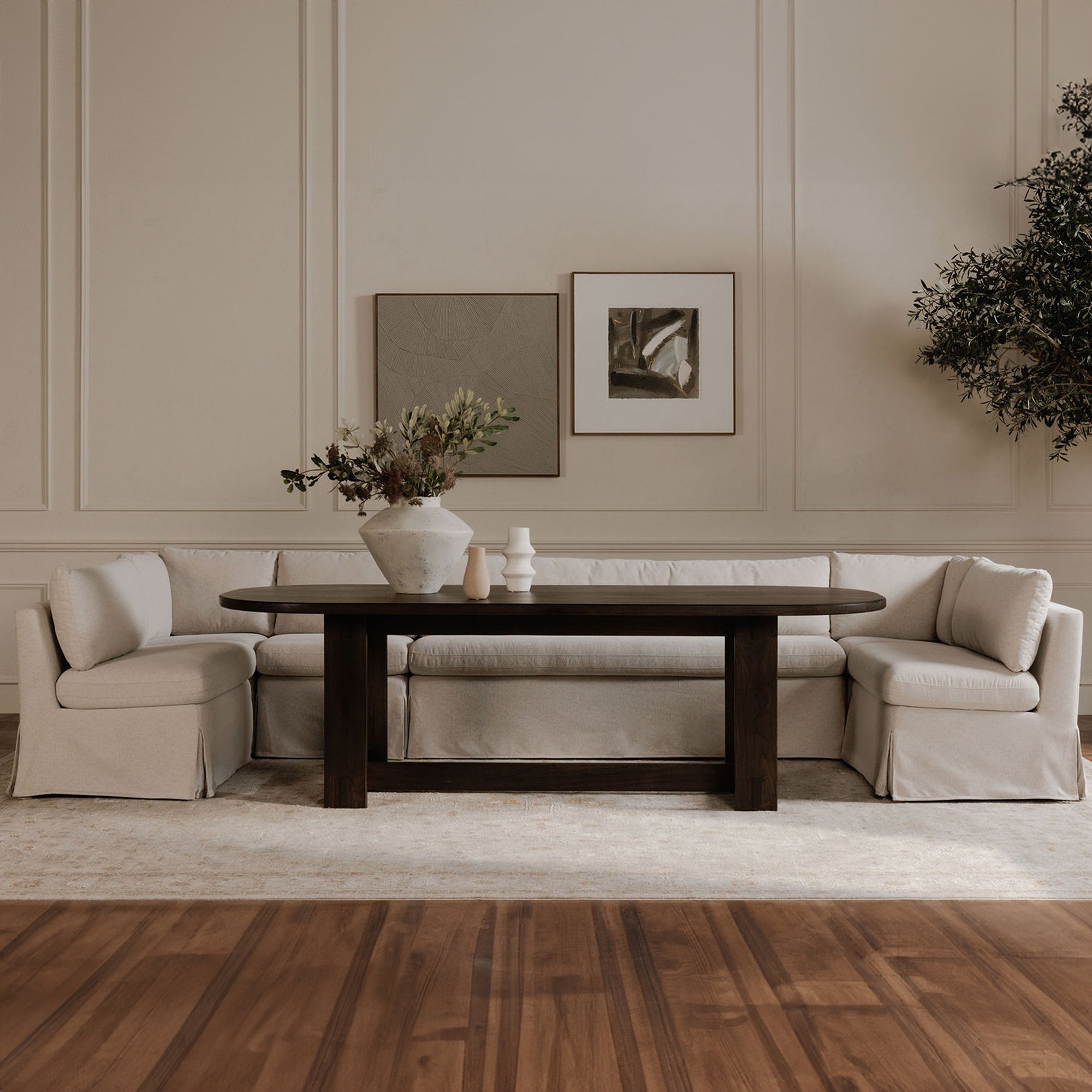 Fable Slipcover Dining Banquette U-Shape Beige 154 in. by Moe's Home Collection - view 4