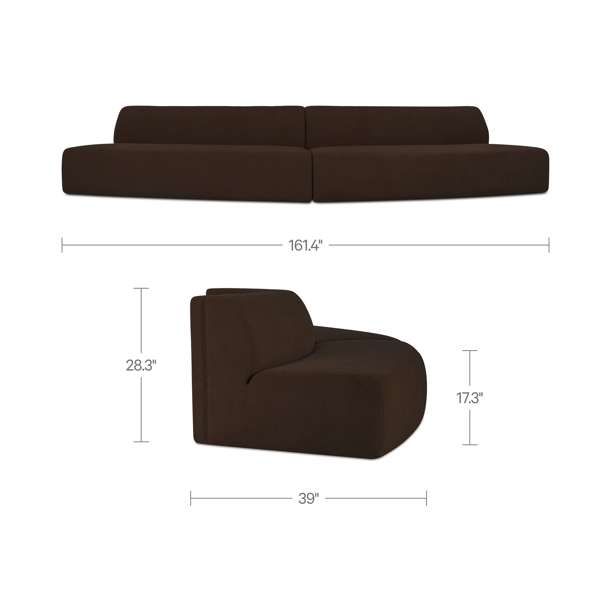 Naomi 2 Piece Convex Modular Sectional Dark Brown by Moe's Home Collection - view 3