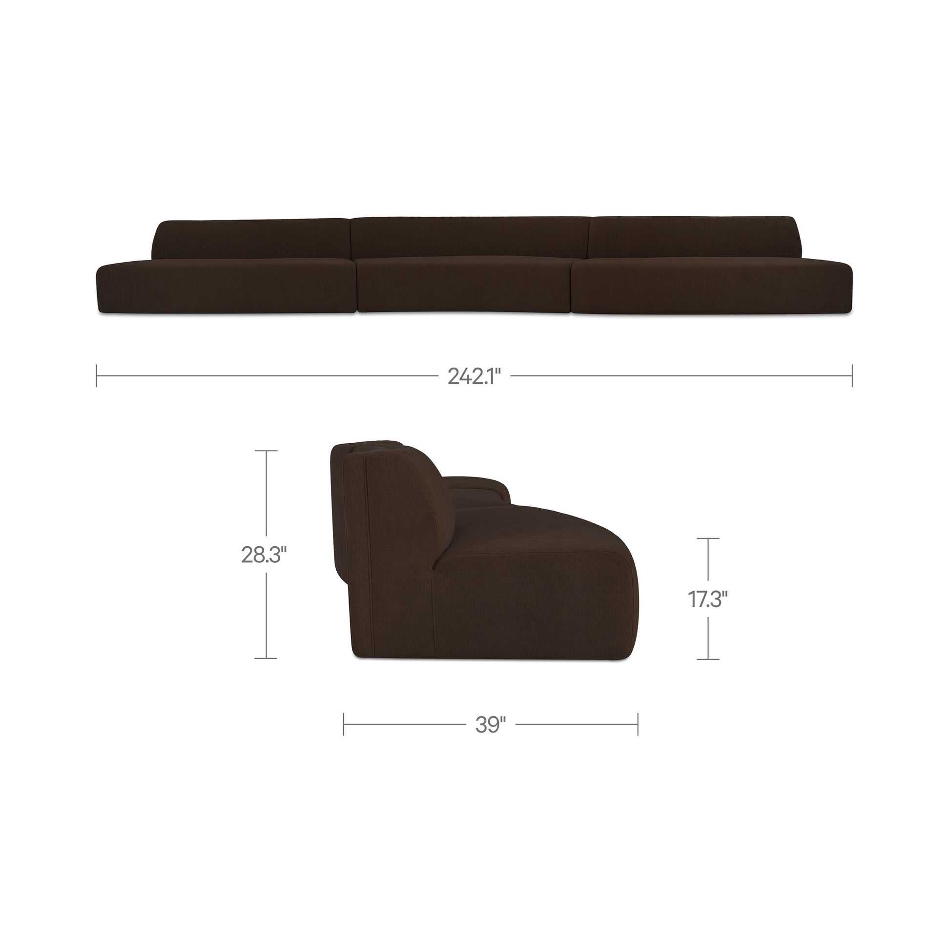 Naomi 3 Piece Wave Modular Sectional Dark Brown by Moe's Home Collection - view 3