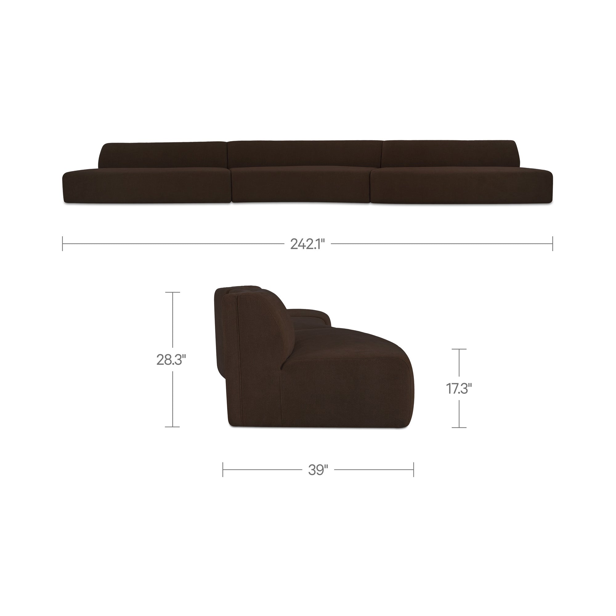 Naomi 3 Piece Wave Modular Sectional Dark Brown by Moe's Home Collection - view 3