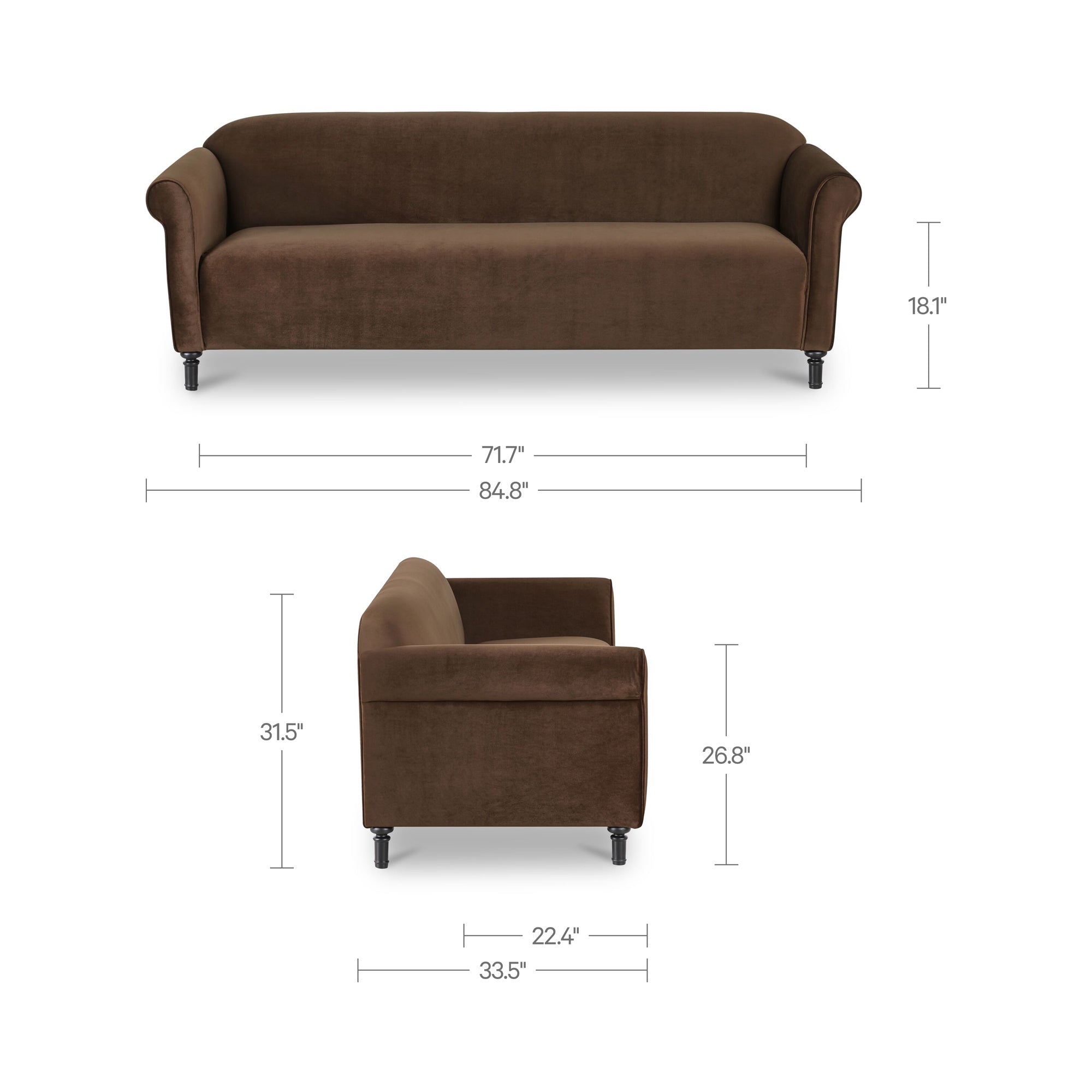 Harmony Sofa Dark Brown Faux Mohair by Moe's Home Collection - view 3