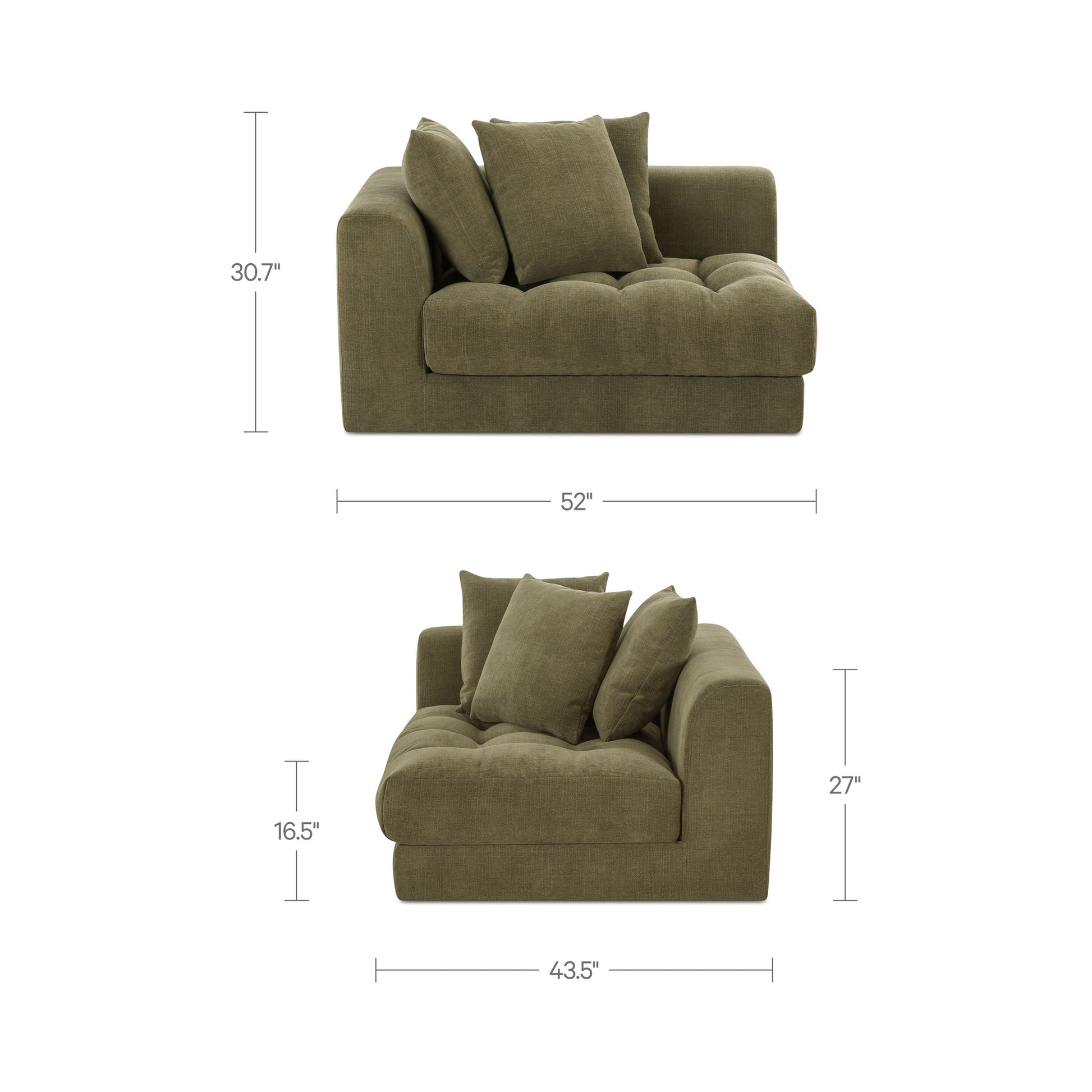 Davie Left Arm Facing Chair Olive by Moe's Home Collection - view 3