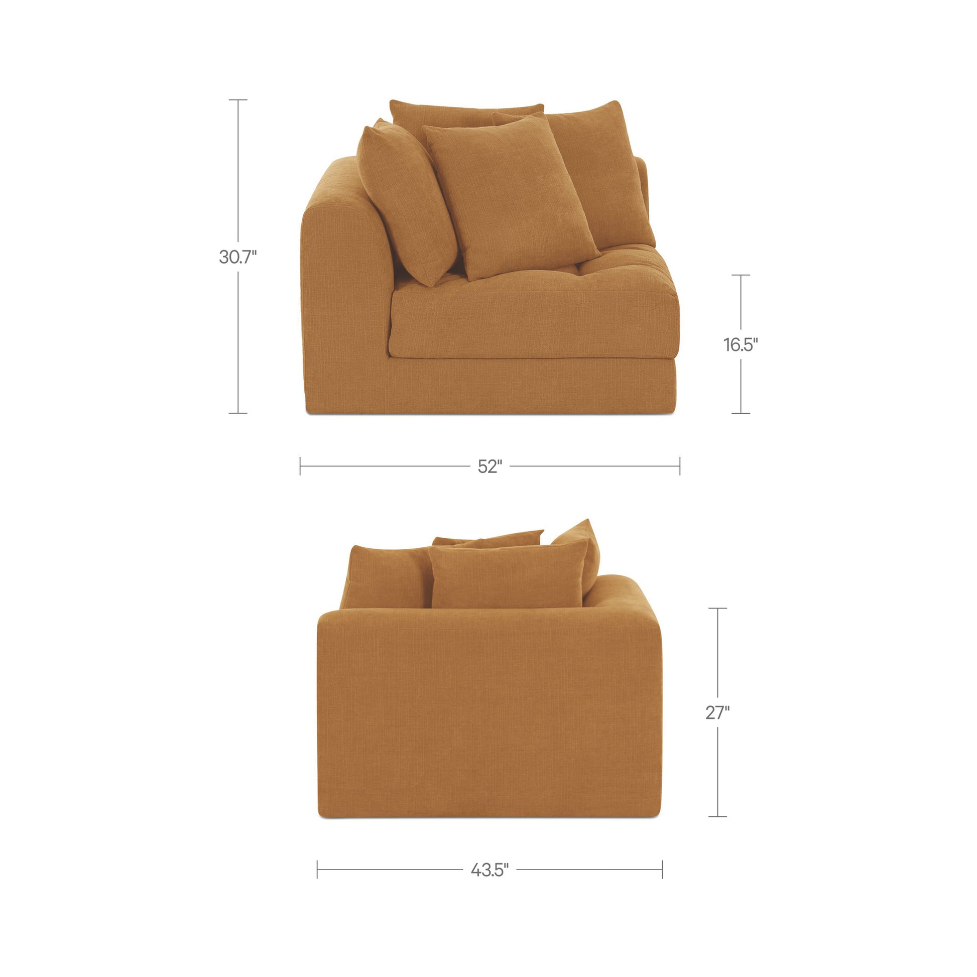 Davie Right Arm Facing Chair Golden Yellow by Moe's Home Collection - view 6