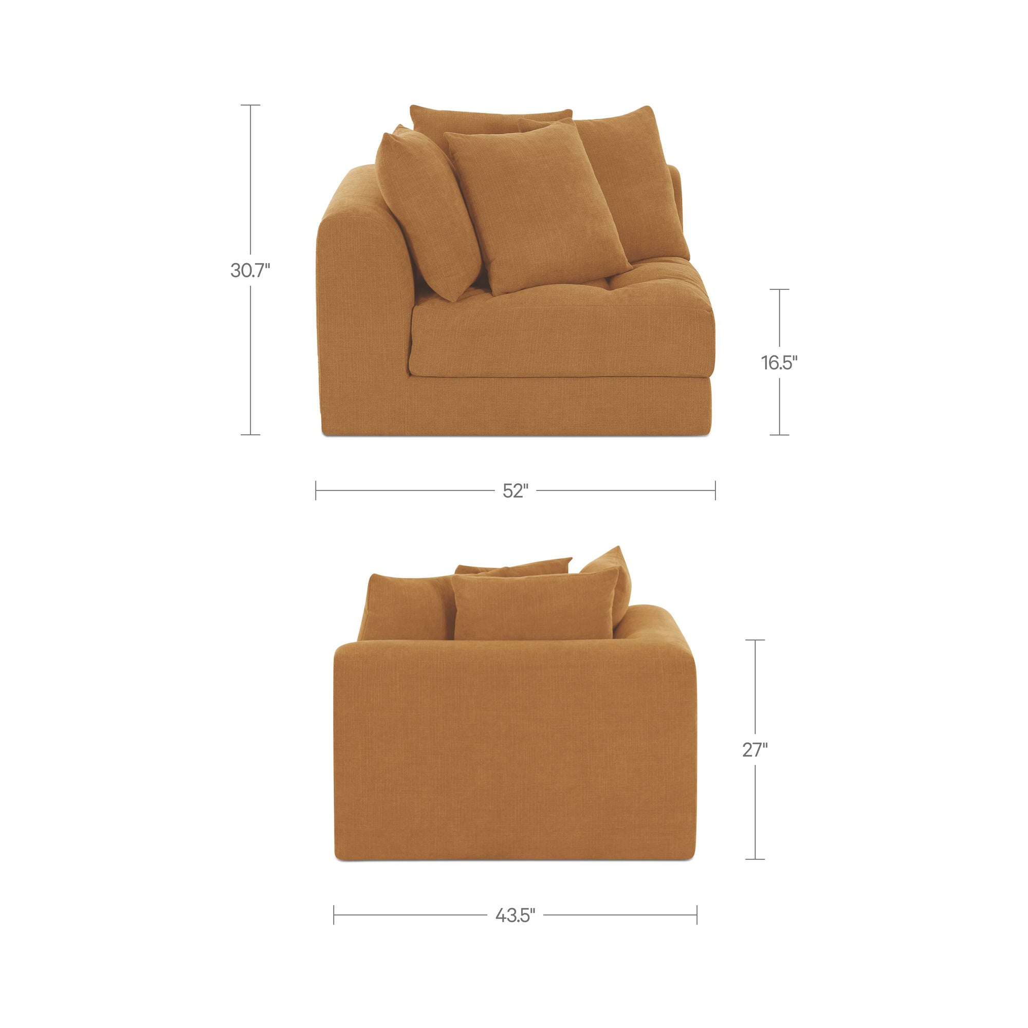 Davie Right Arm Facing Chair Golden Yellow by Moe's Home Collection - view 6