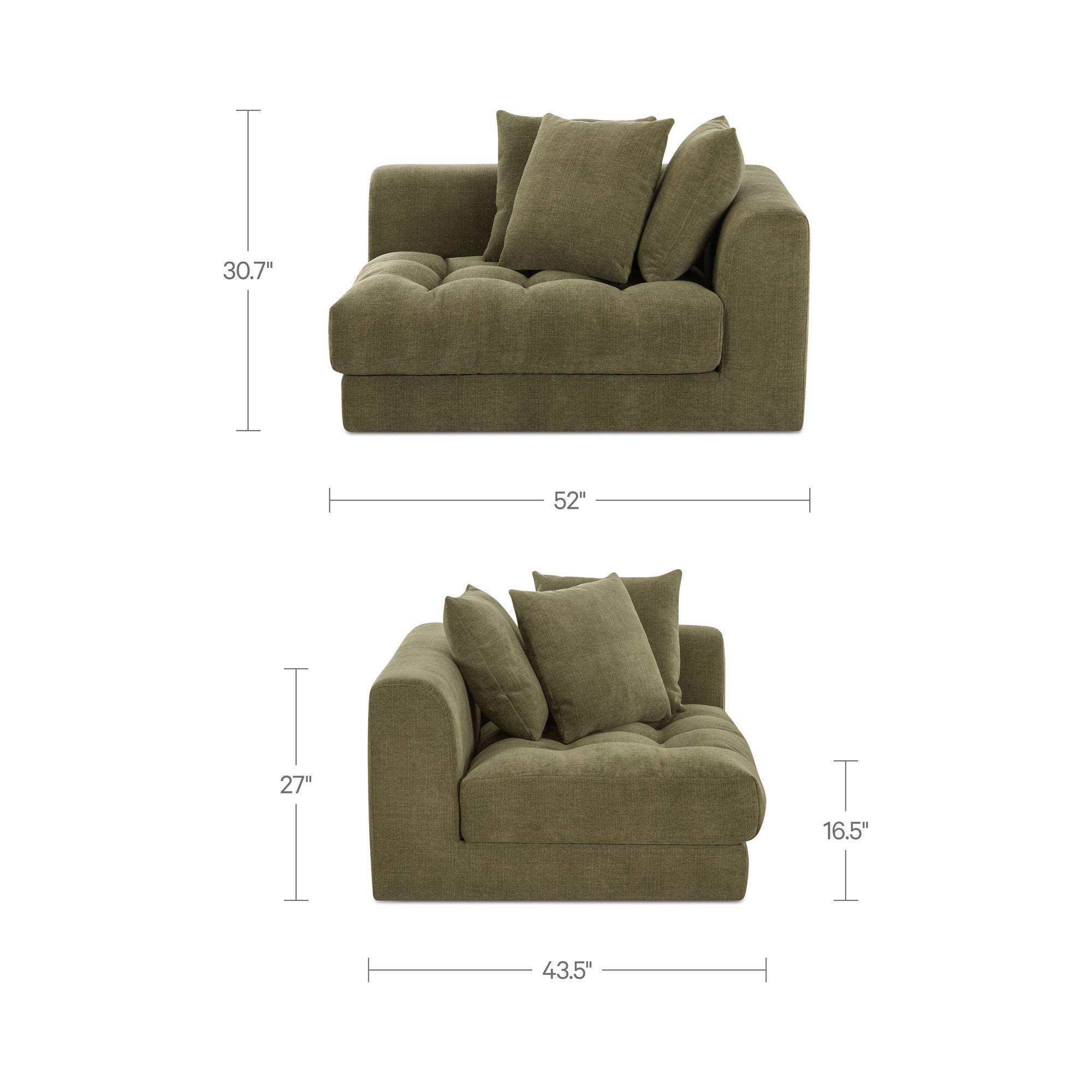 Davie Right Arm Facing Chair Olive by Moe's Home Collection - view 3
