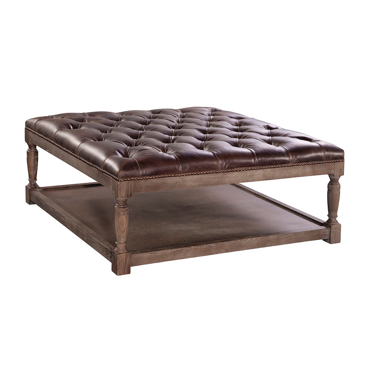 Mariana Chesterfield Tufted Leather Coffee Ottoman