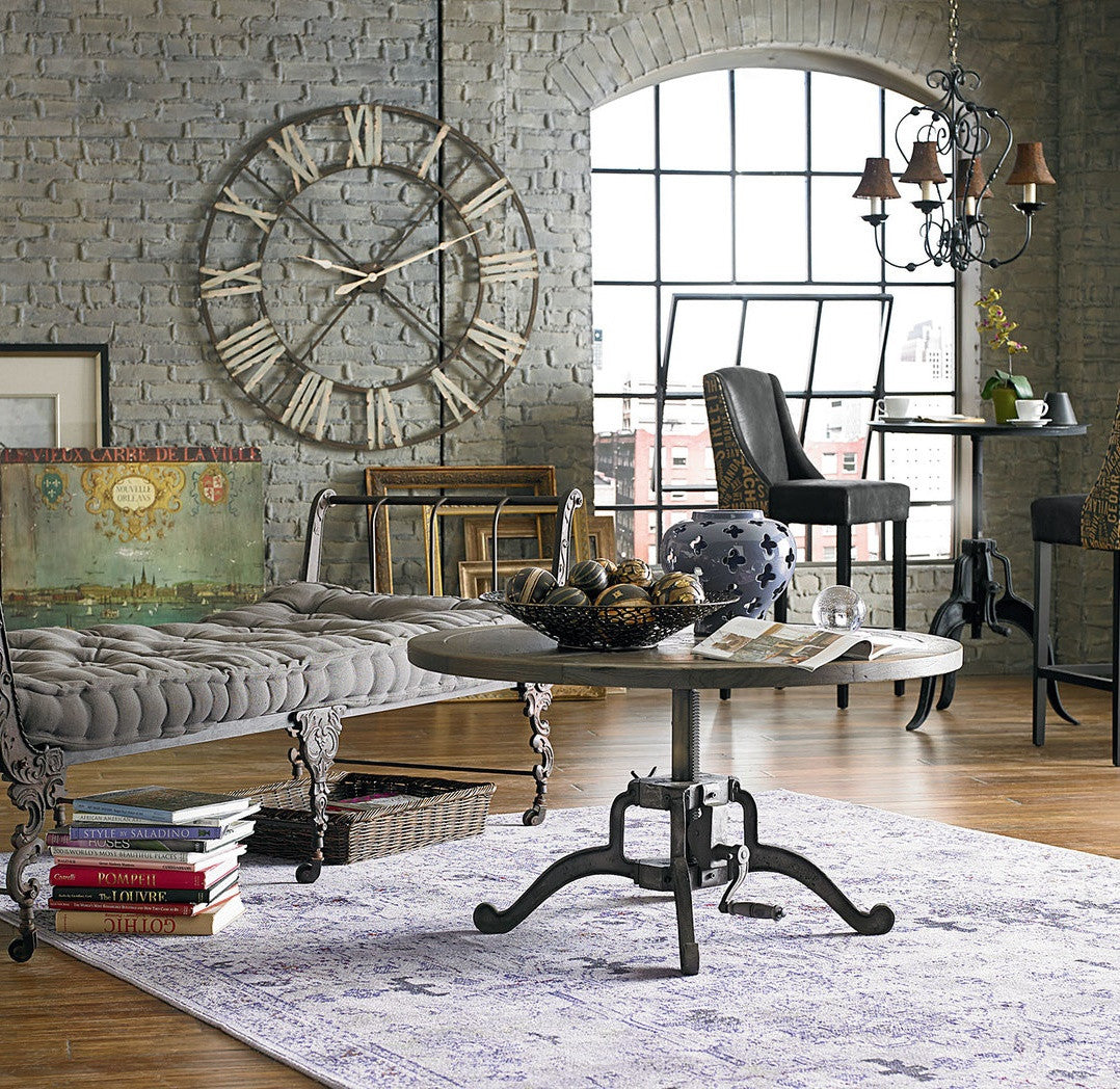 Steampunk Industrial Crank Adjustable Round Coffee Table 42"