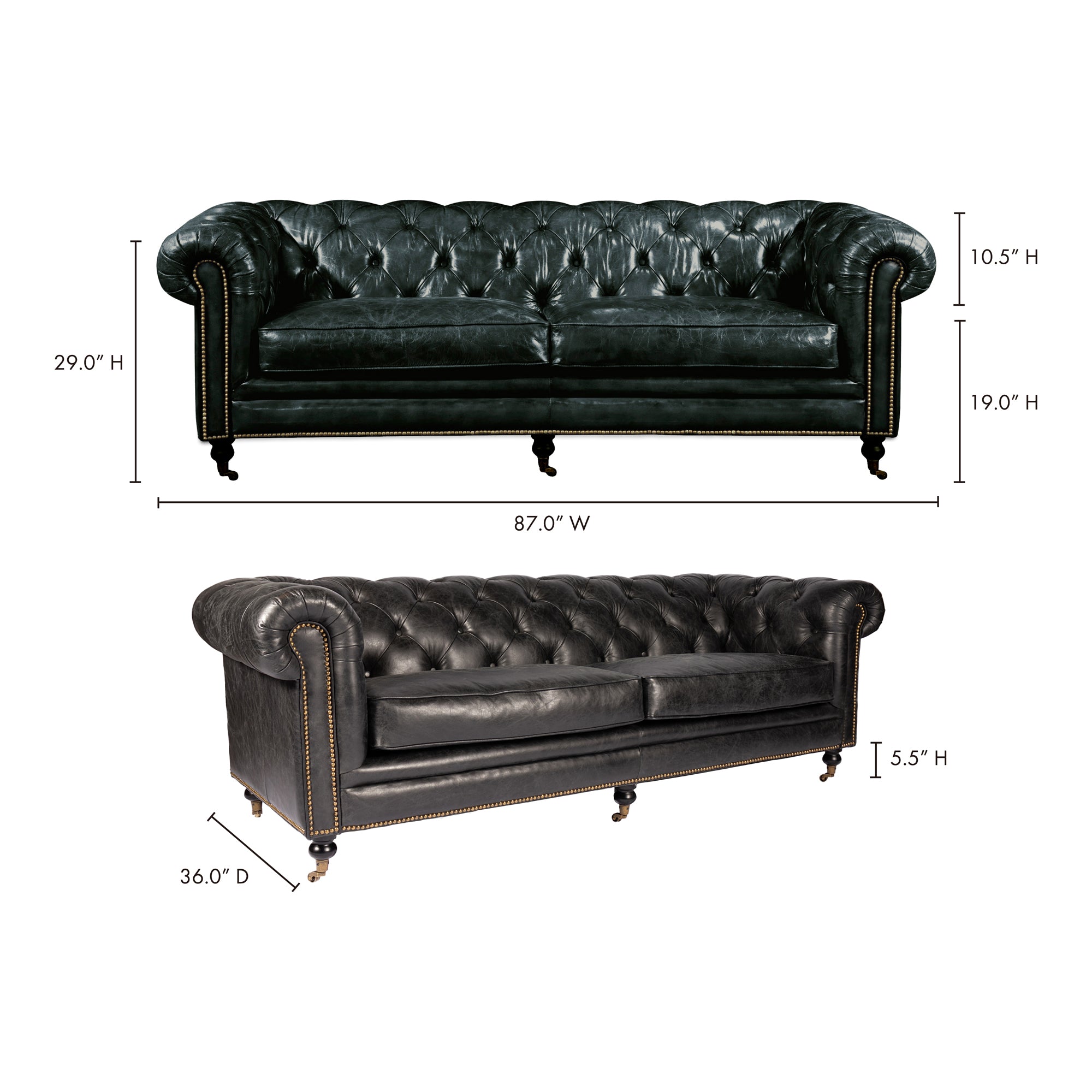Birmingham Sofa Black Leather by Moe's Home Collection - view 13