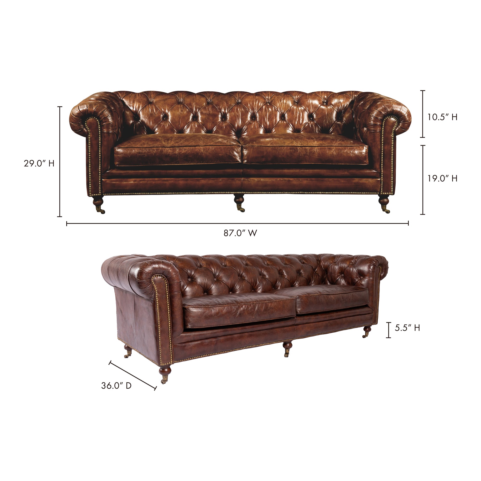 Birmingham Sofa Dark Brown Leather by Moe's Home Collection - view 8