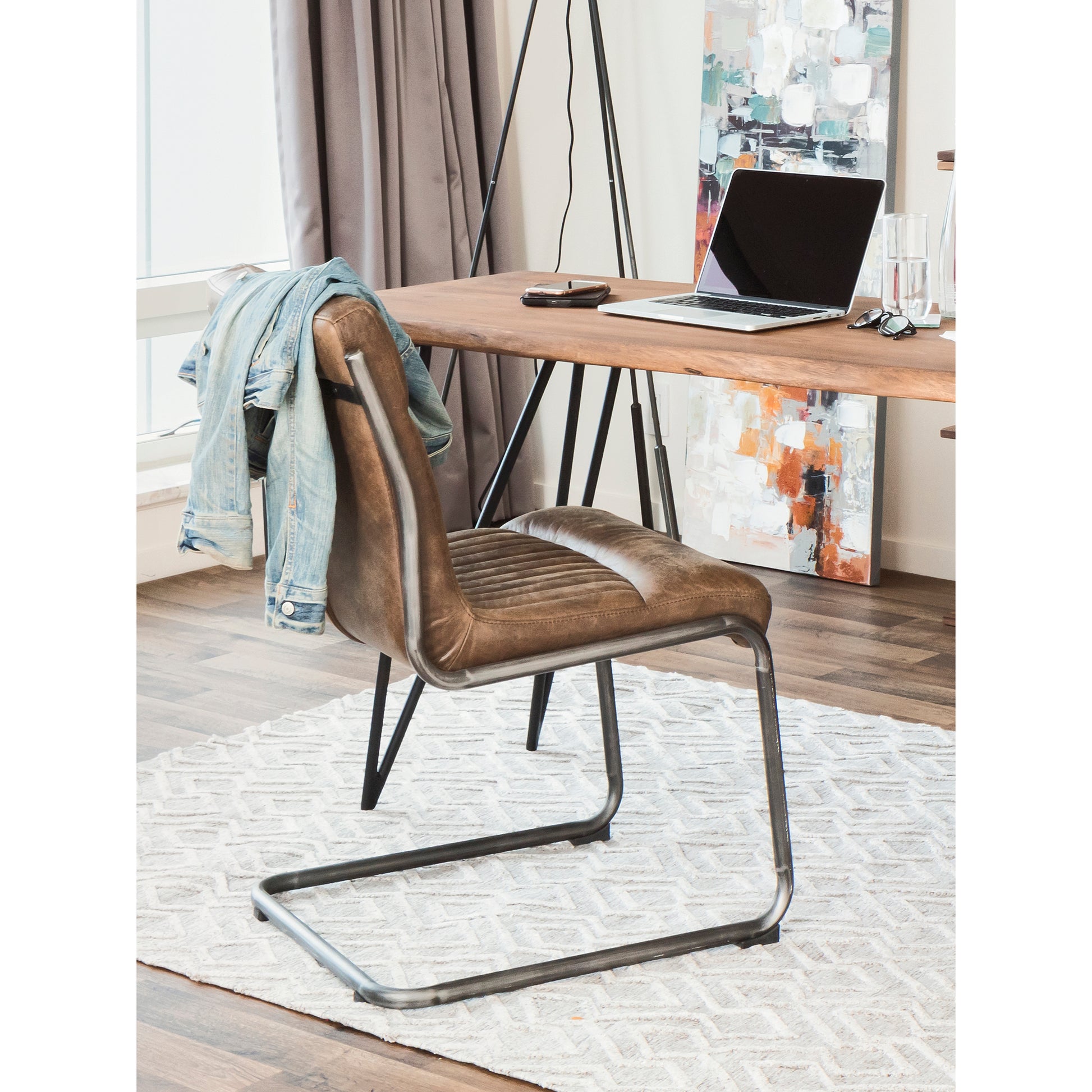 Ansel Dining Chair Grazed Brown Leather - Set Of Two by Moe's Home Collection - view 5