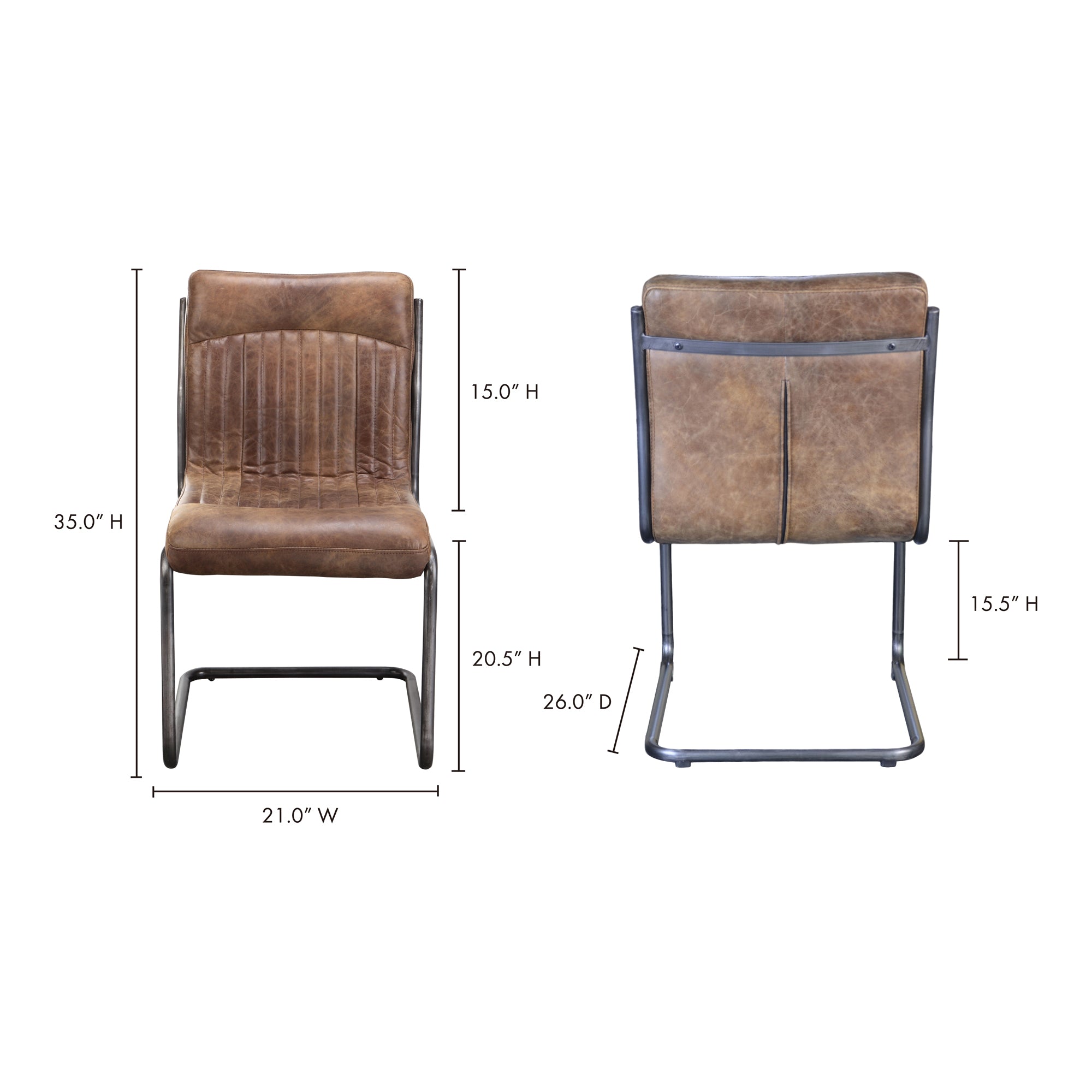 Ansel Dining Chair Grazed Brown Leather - Set Of Two by Moe's Home Collection - view 7