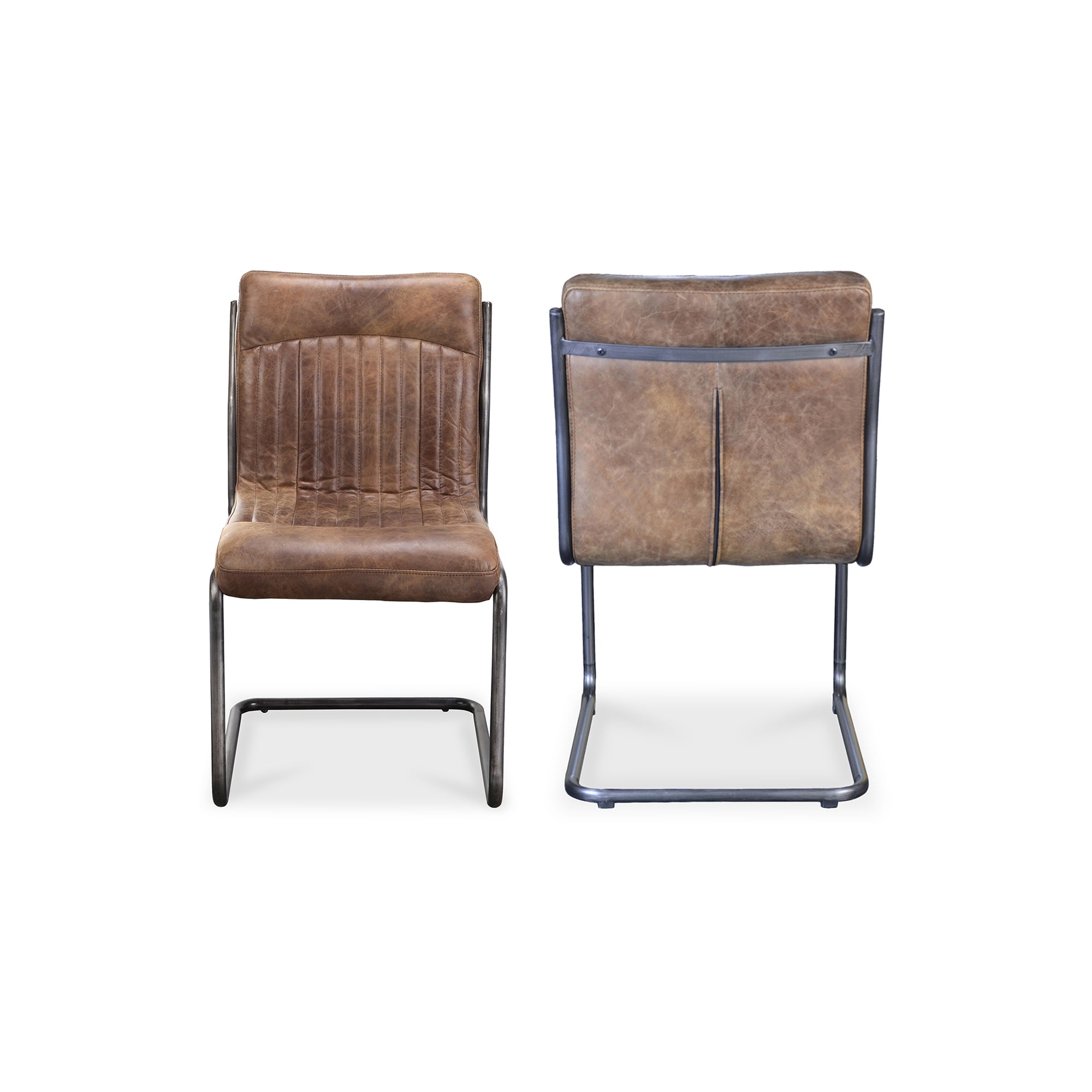 Ansel Dining Chair Grazed Brown Leather - Set Of Two by Moe's Home Collection