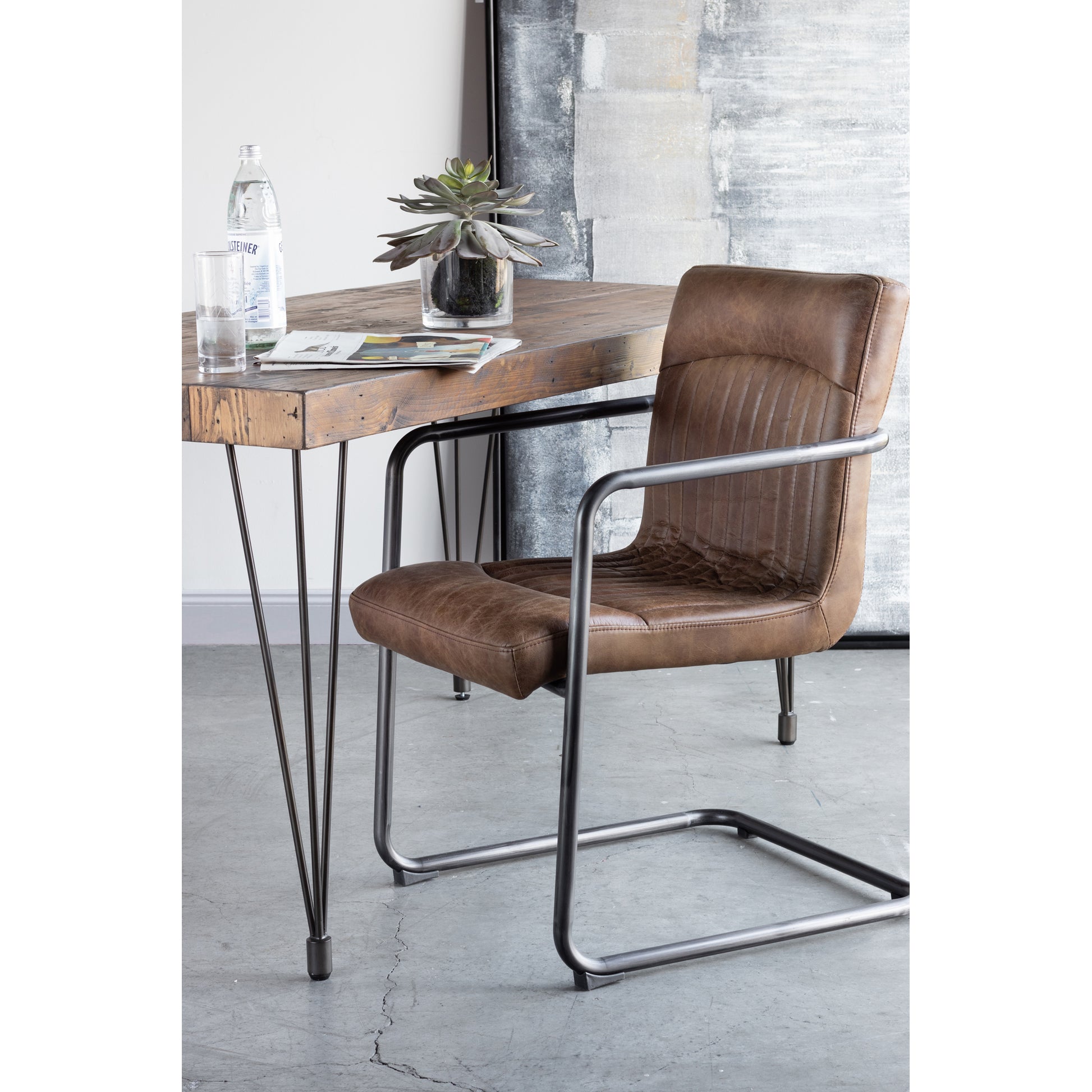 Ansel Arm Chair Grazed Brown Leather - Set Of Two by Moe's Home Collection - view 2