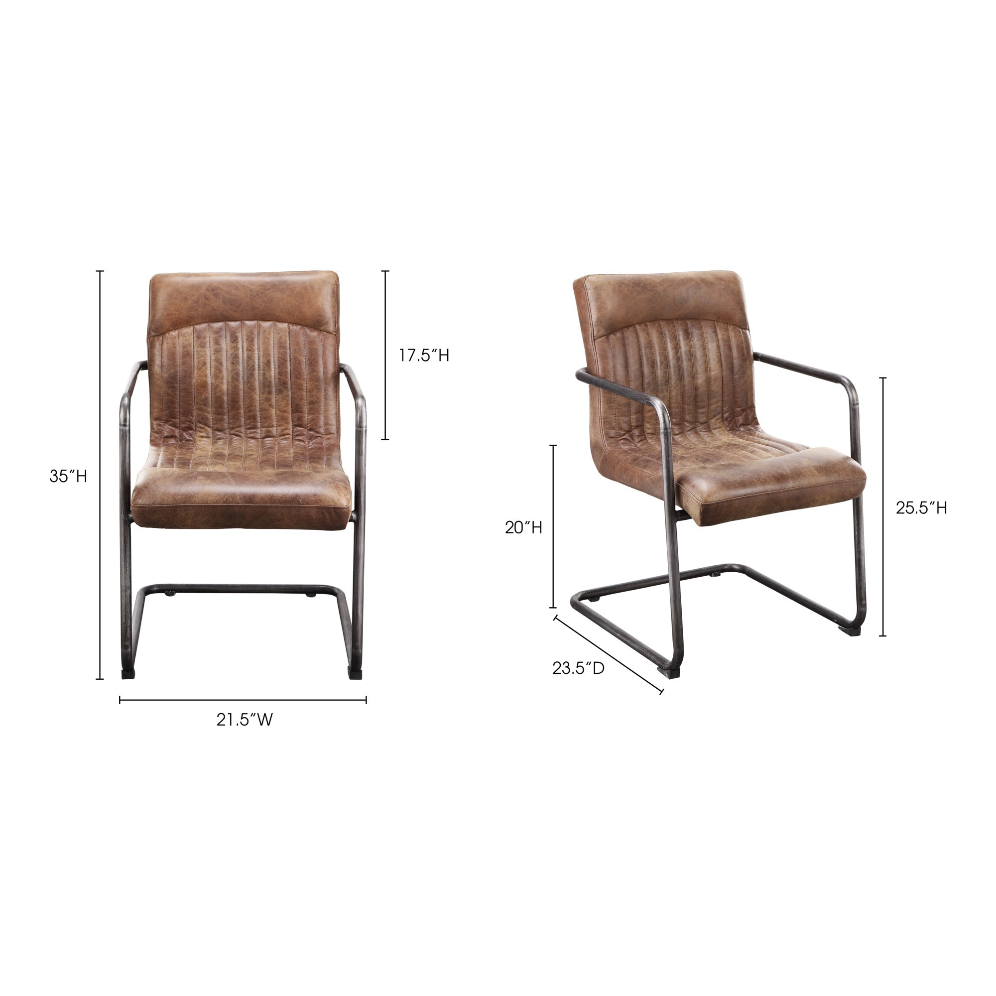 Ansel Arm Chair Grazed Brown Leather - Set Of Two by Moe's Home Collection - view 3