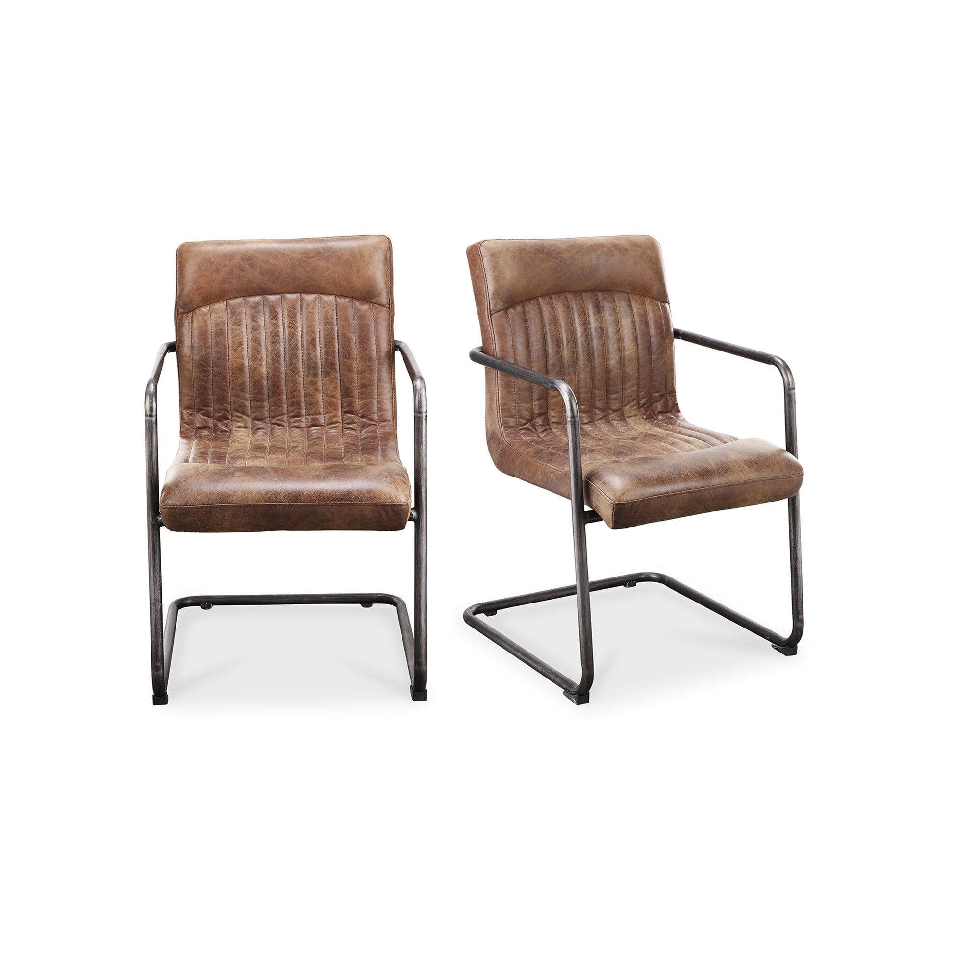 Ansel Arm Chair Grazed Brown Leather - Set Of Two by Moe's Home Collection