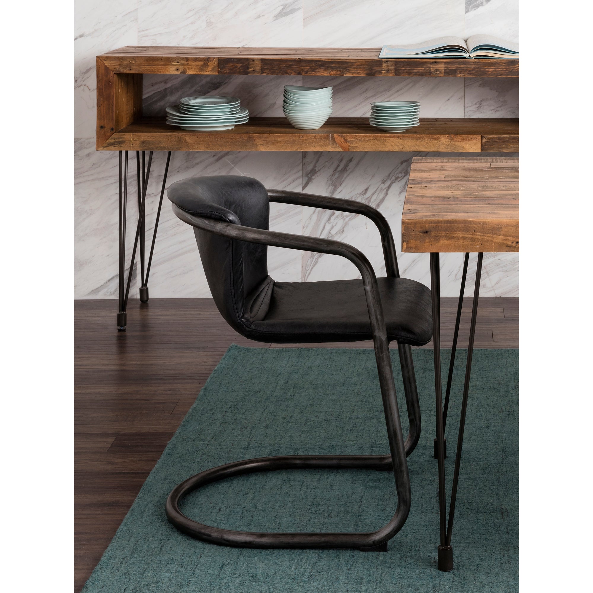 Freeman Dining Chair Onyx Black Leather - Set Of Two by Moe's Home Collection - view 7