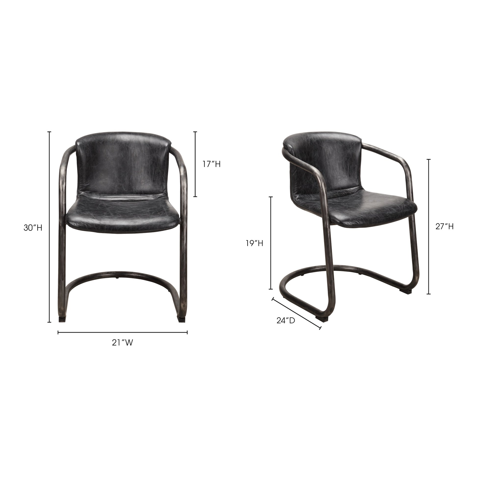 Freeman Dining Chair Onyx Black Leather - Set Of Two by Moe's Home Collection - view 10