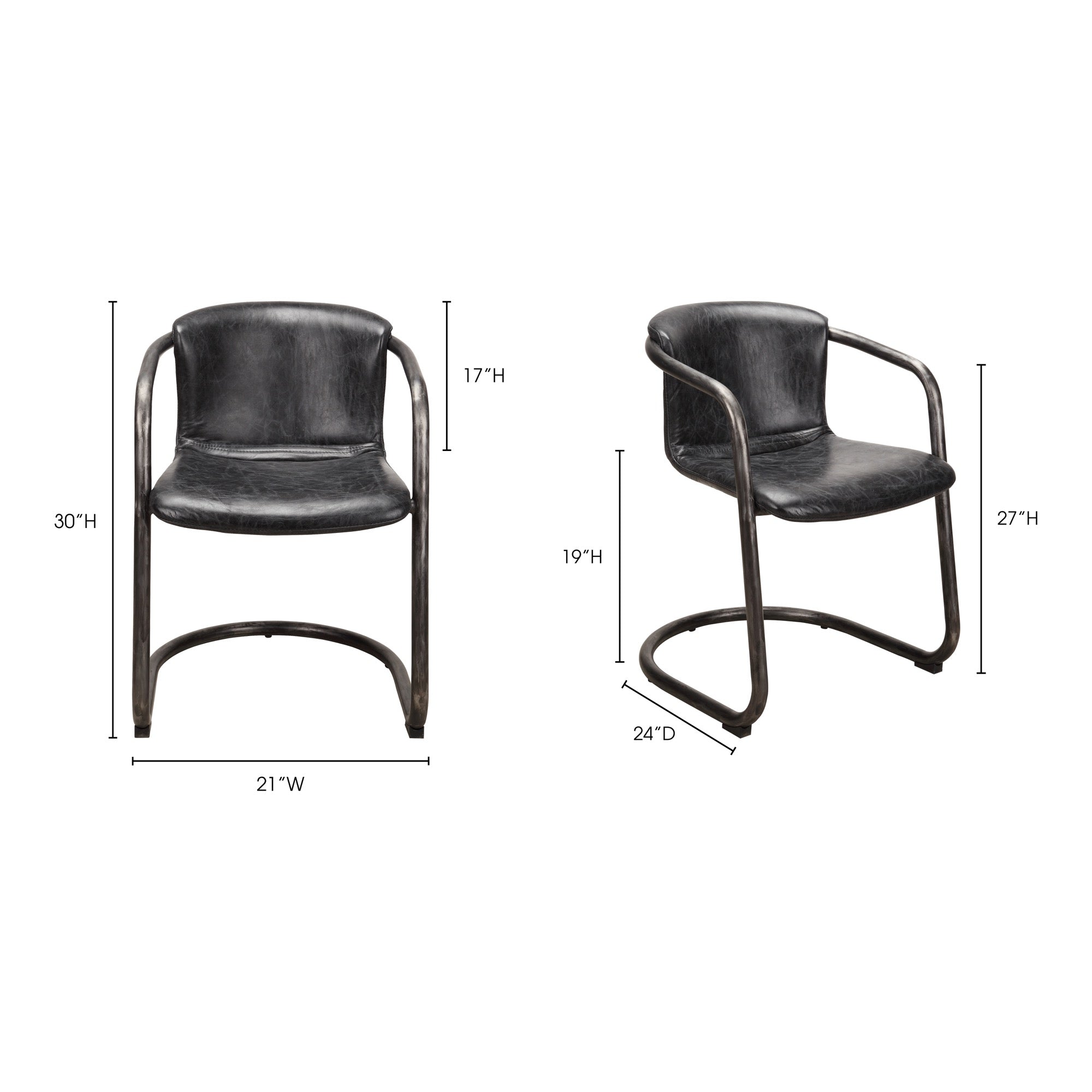 Freeman Dining Chair Onyx Black Leather - Set Of Two by Moe's Home Collection - view 10