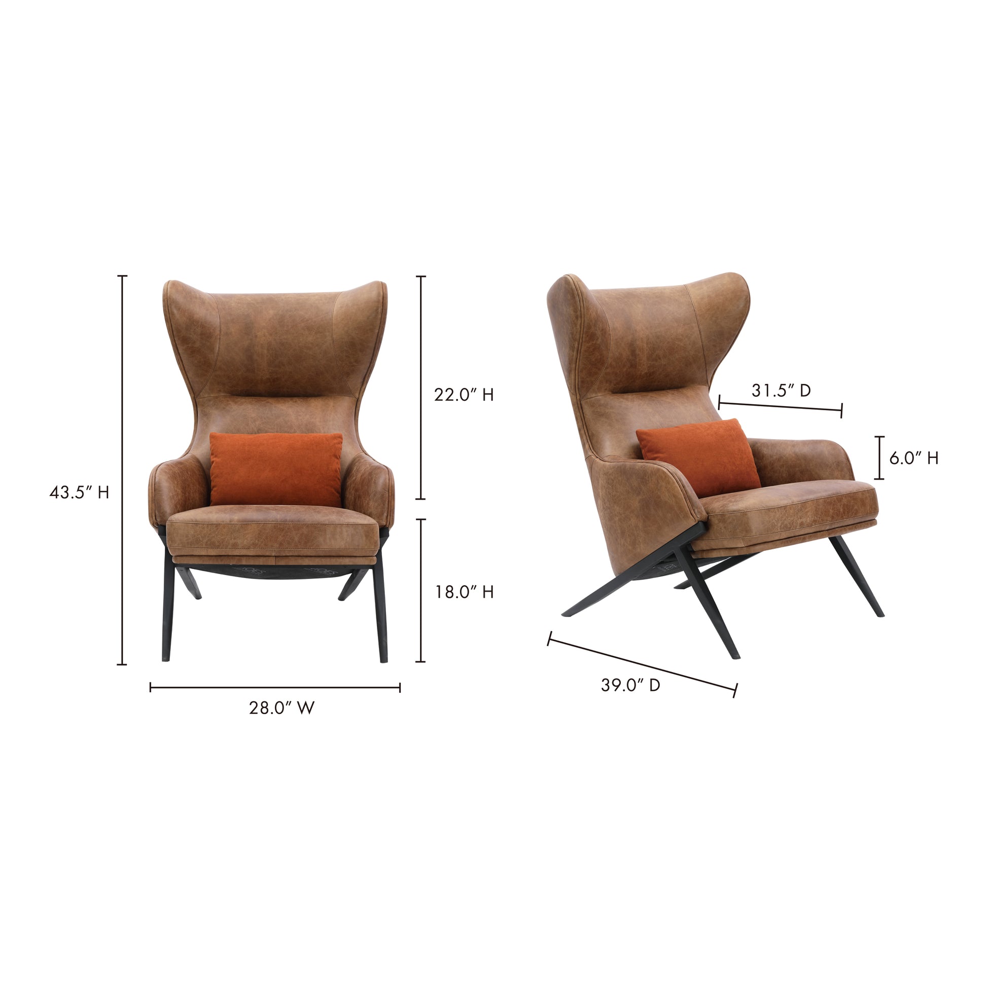 Amos Leather Accent Chair Open Road Brown by Moe's Home Collection - view 3