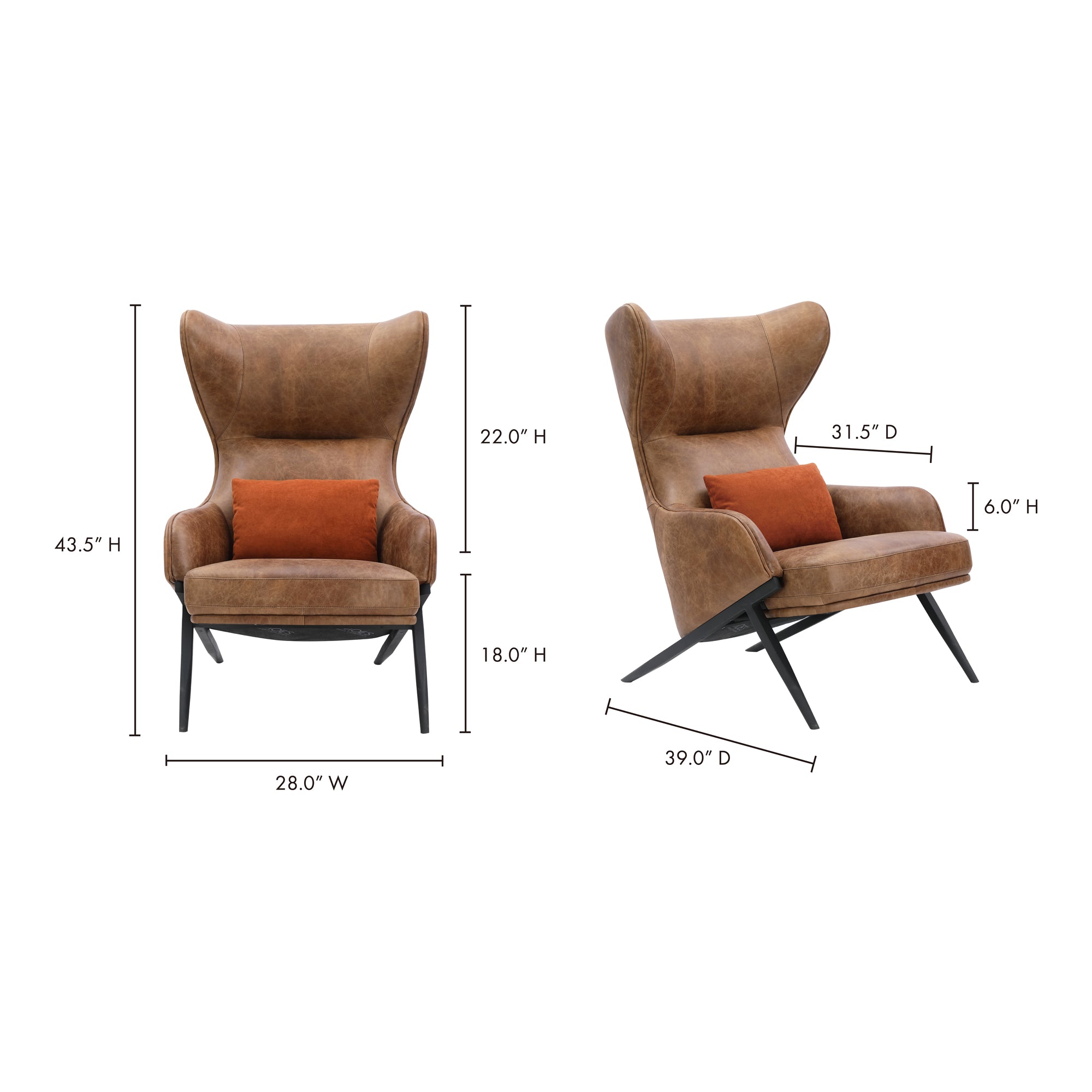 Amos Leather Accent Chair Open Road Brown by Moe's Home Collection - view 3