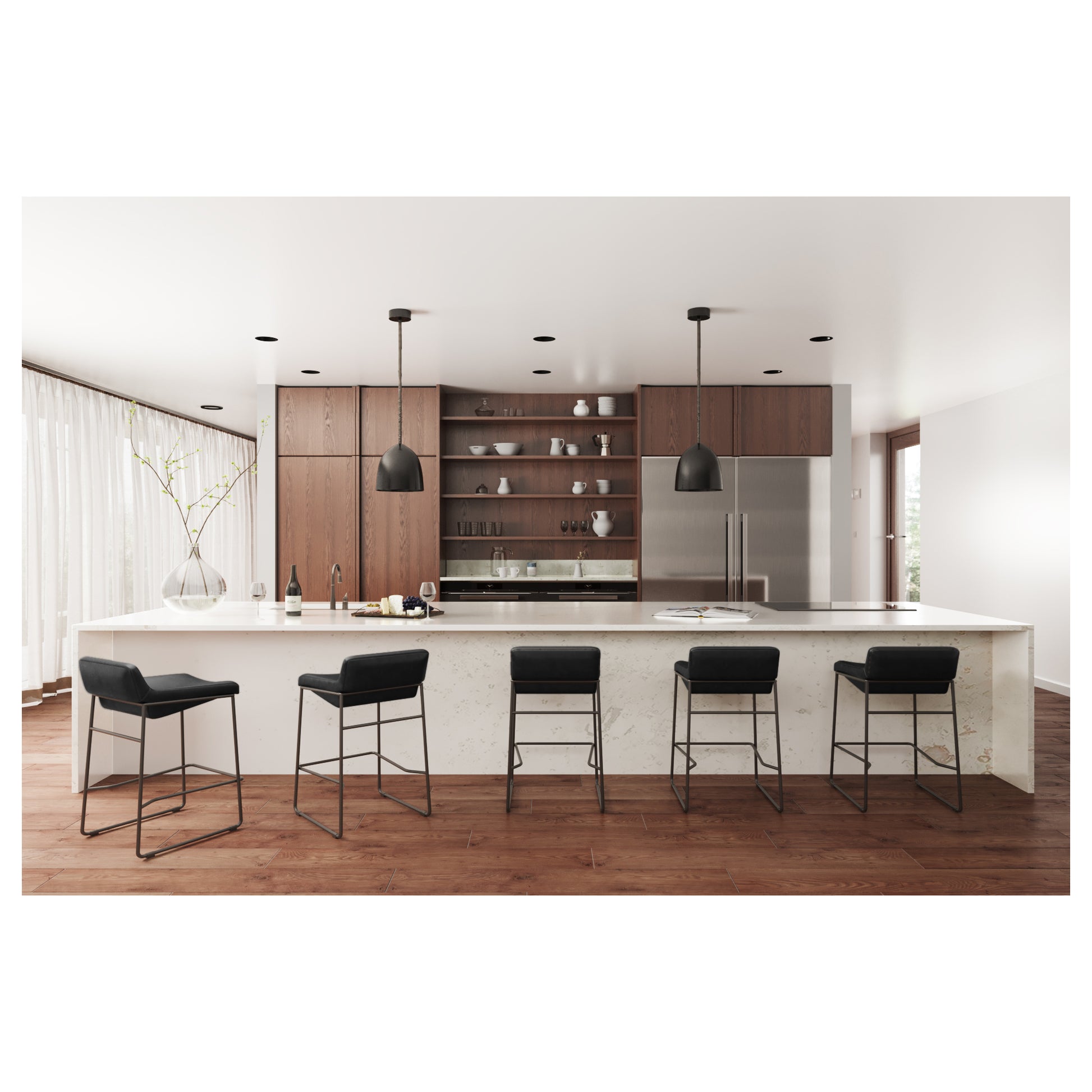 Starlet Counter Stool Onyx Black Leather - Set Of Two by Moe's Home Collection - view 12