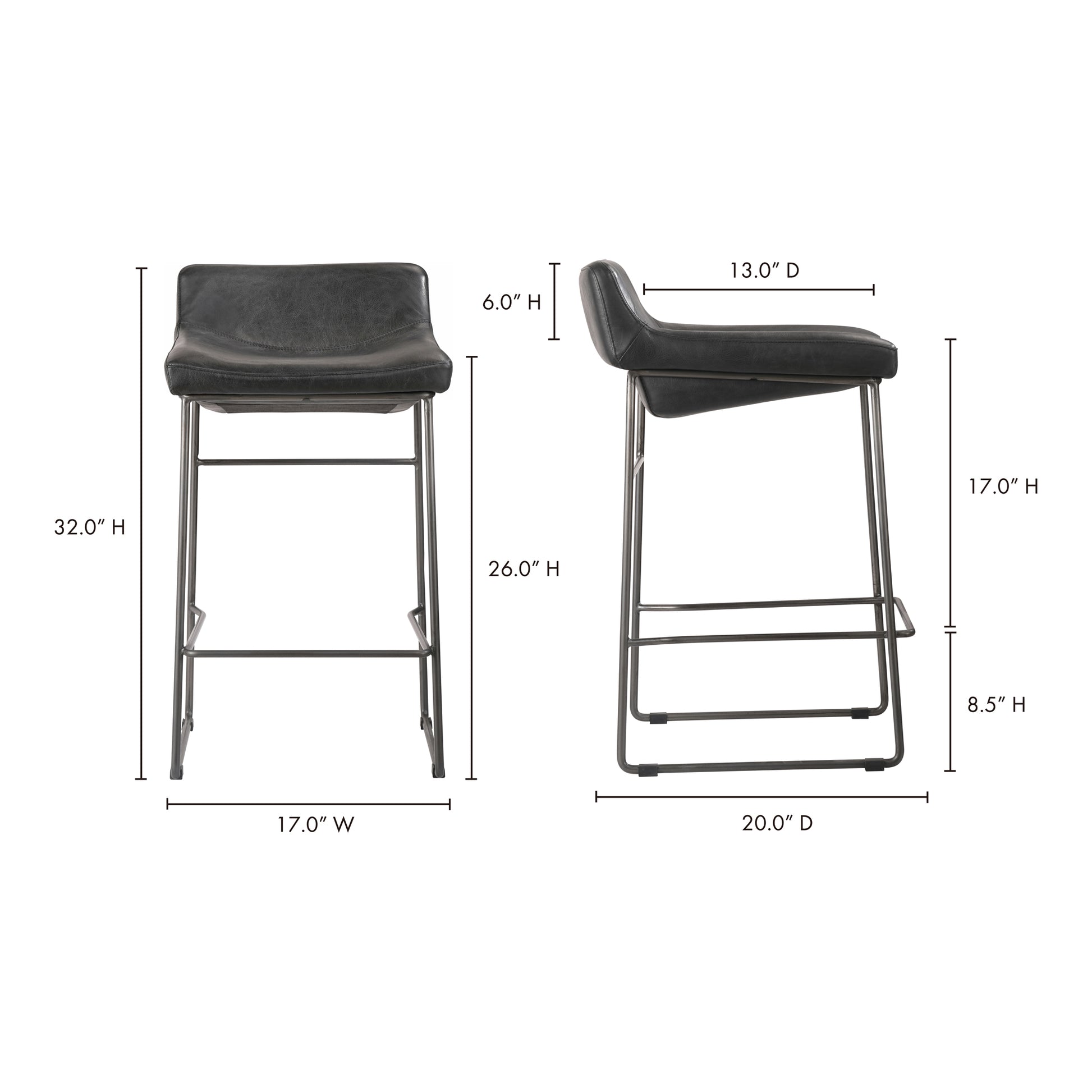 Starlet Counter Stool Onyx Black Leather - Set Of Two by Moe's Home Collection - view 13