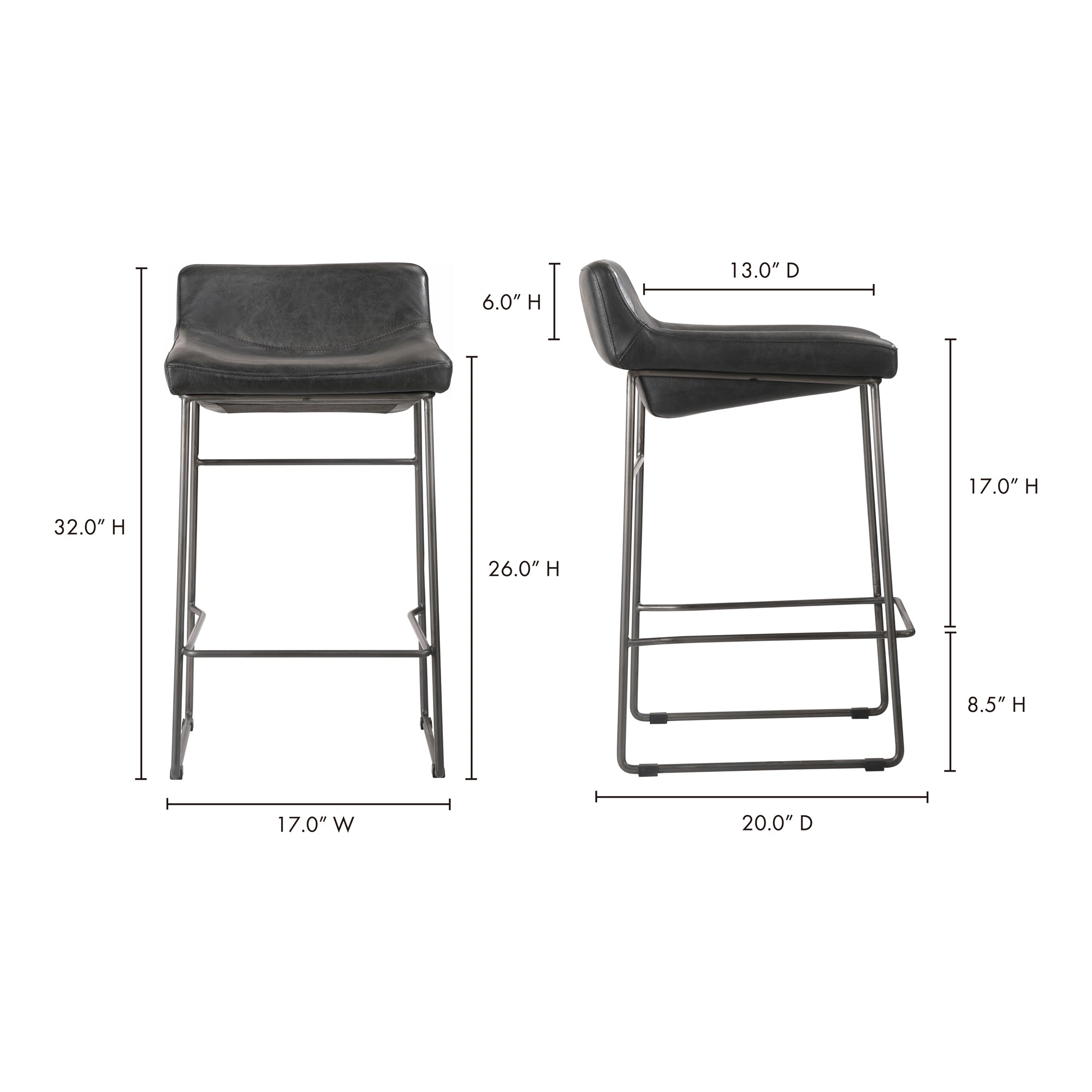 Starlet Counter Stool Onyx Black Leather - Set Of Two by Moe's Home Collection - view 13