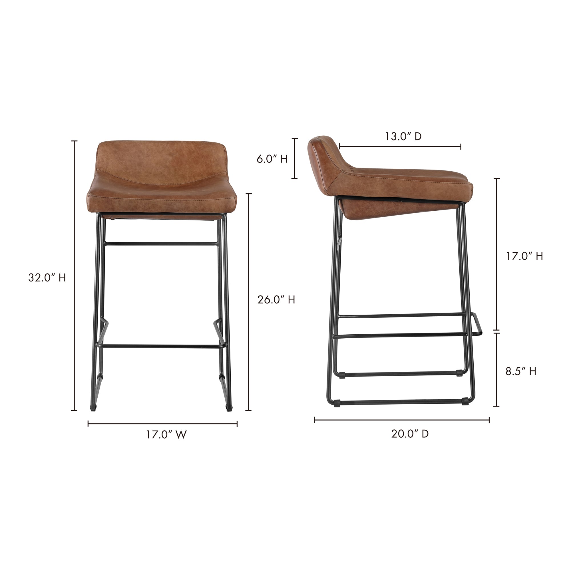 Starlet Counter Stool Open Road Brown Leather - Set Of Two by Moe's Home Collection - view 12