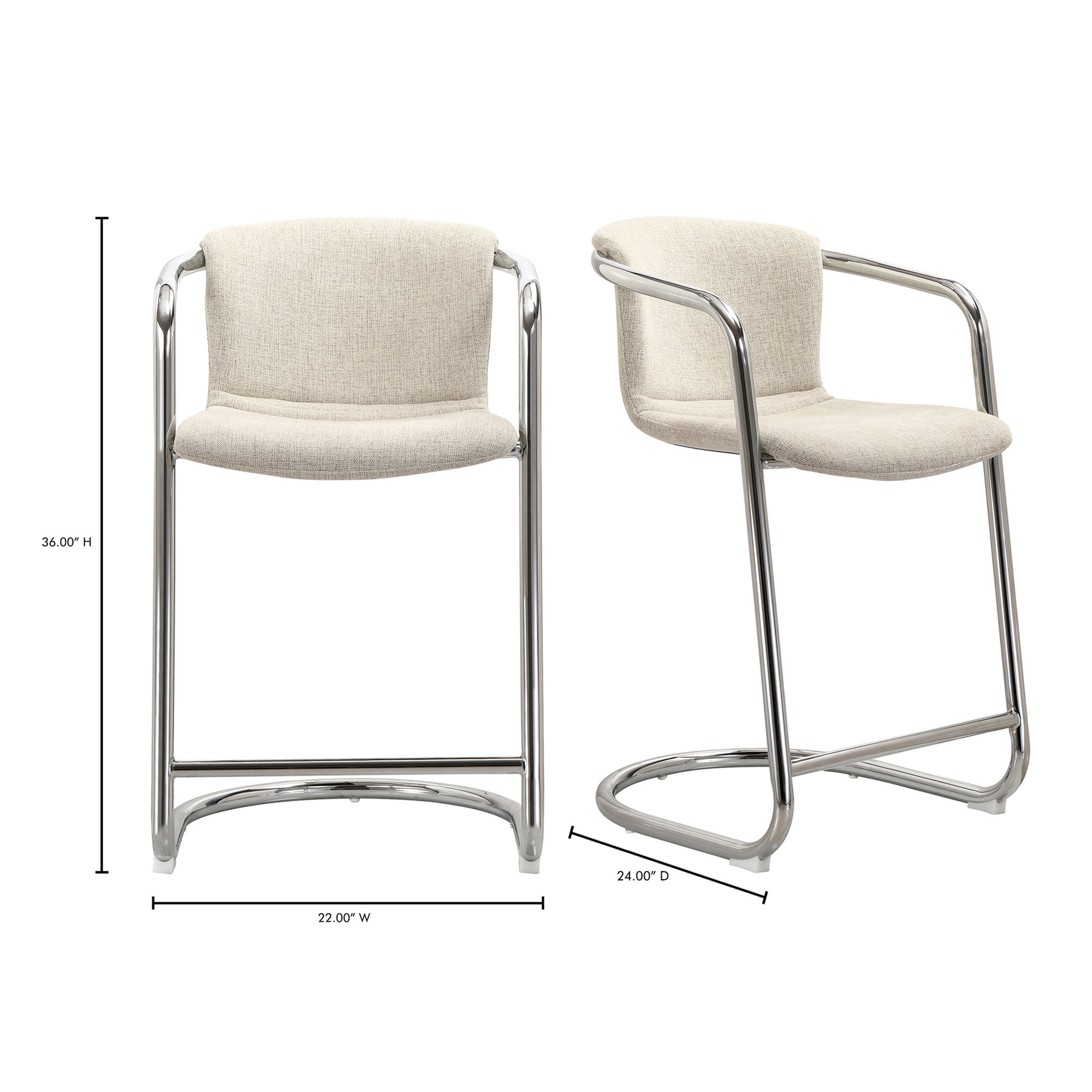 Freeman Chrome Frame Counter Stool Blended Cream - Set Of Two by Moe's Home Collection - view 11
