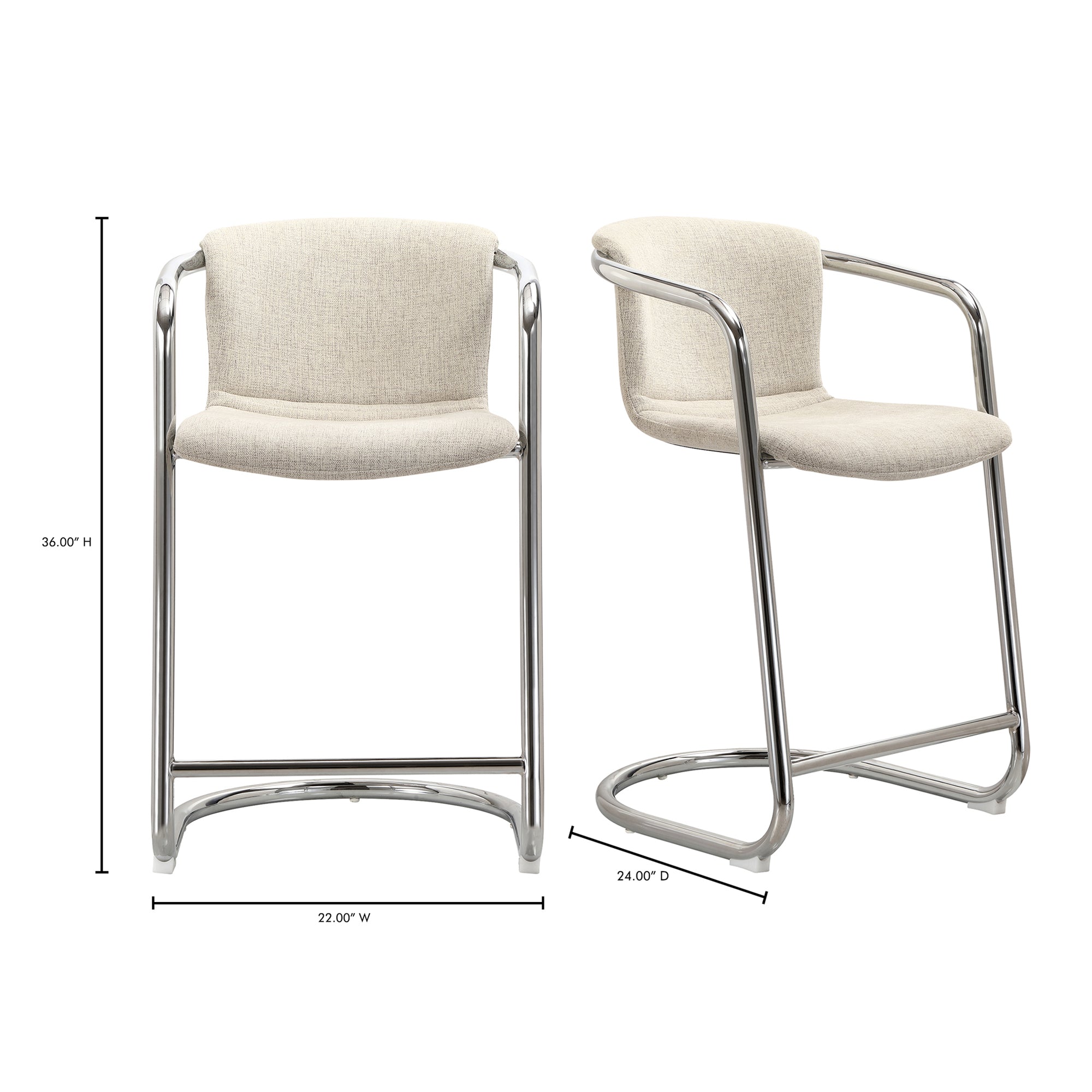 Freeman Chrome Frame Counter Stool Blended Cream - Set Of Two by Moe's Home Collection - view 11